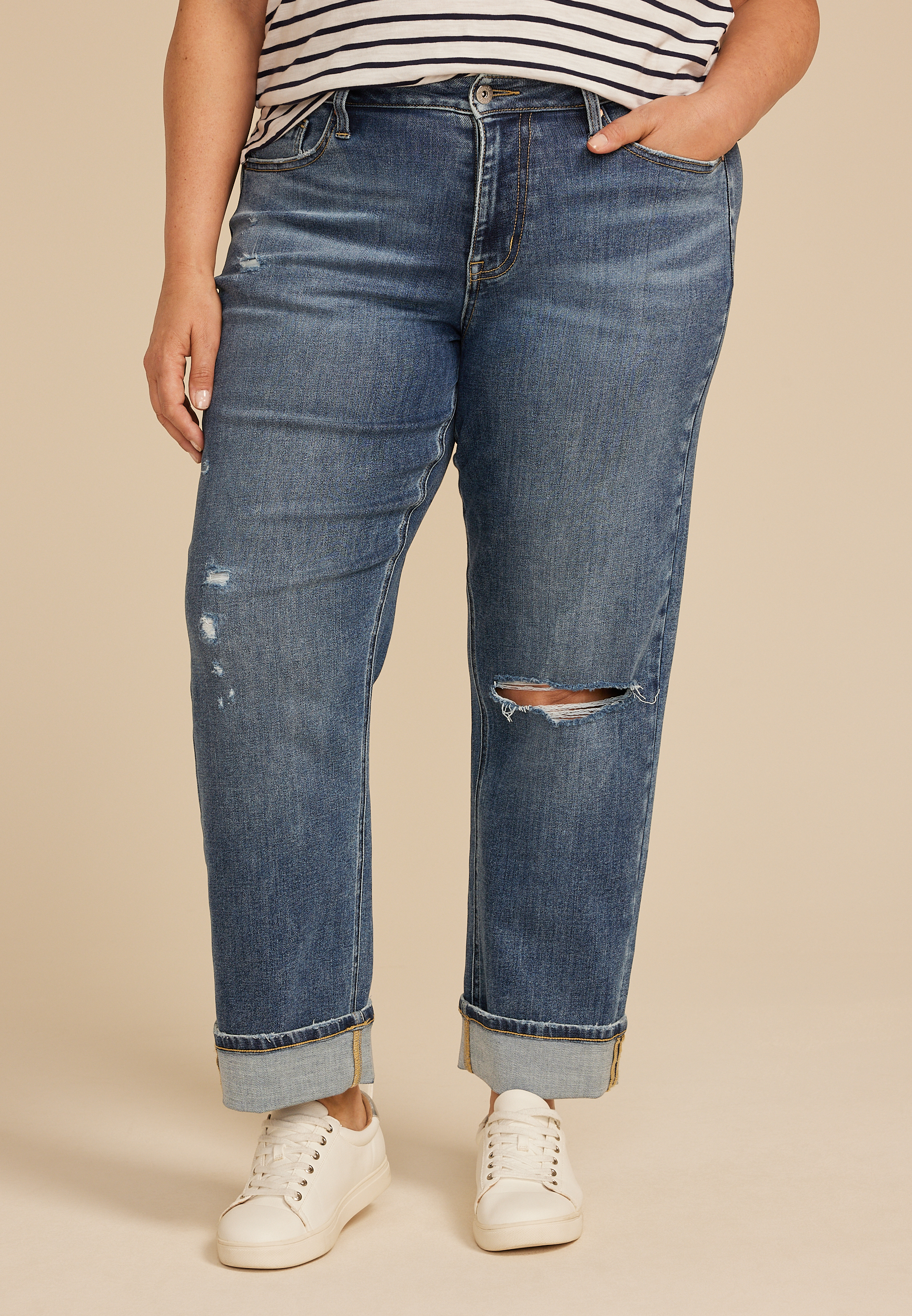Plus Size edgely™ High Rise Cuffed Hem Relaxed Straight Jean