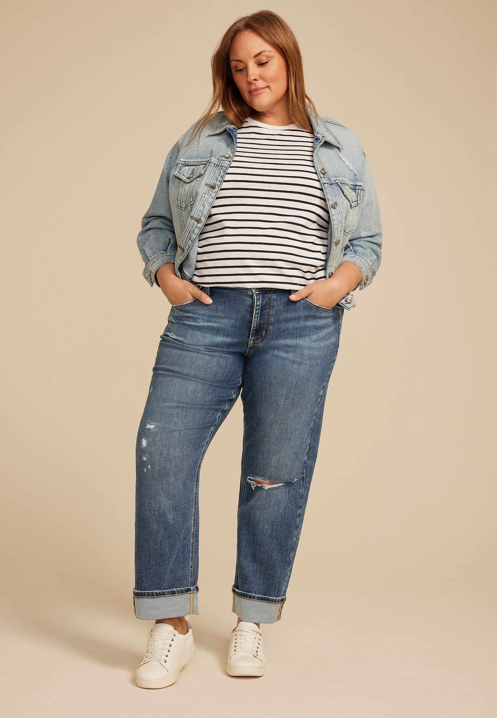 Plus Size edgely&trade; High Rise Cuffed Hem Relaxed Straight Jean, C3337, large