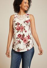 Floral Crochet Yoke Tank Top, C2380, small