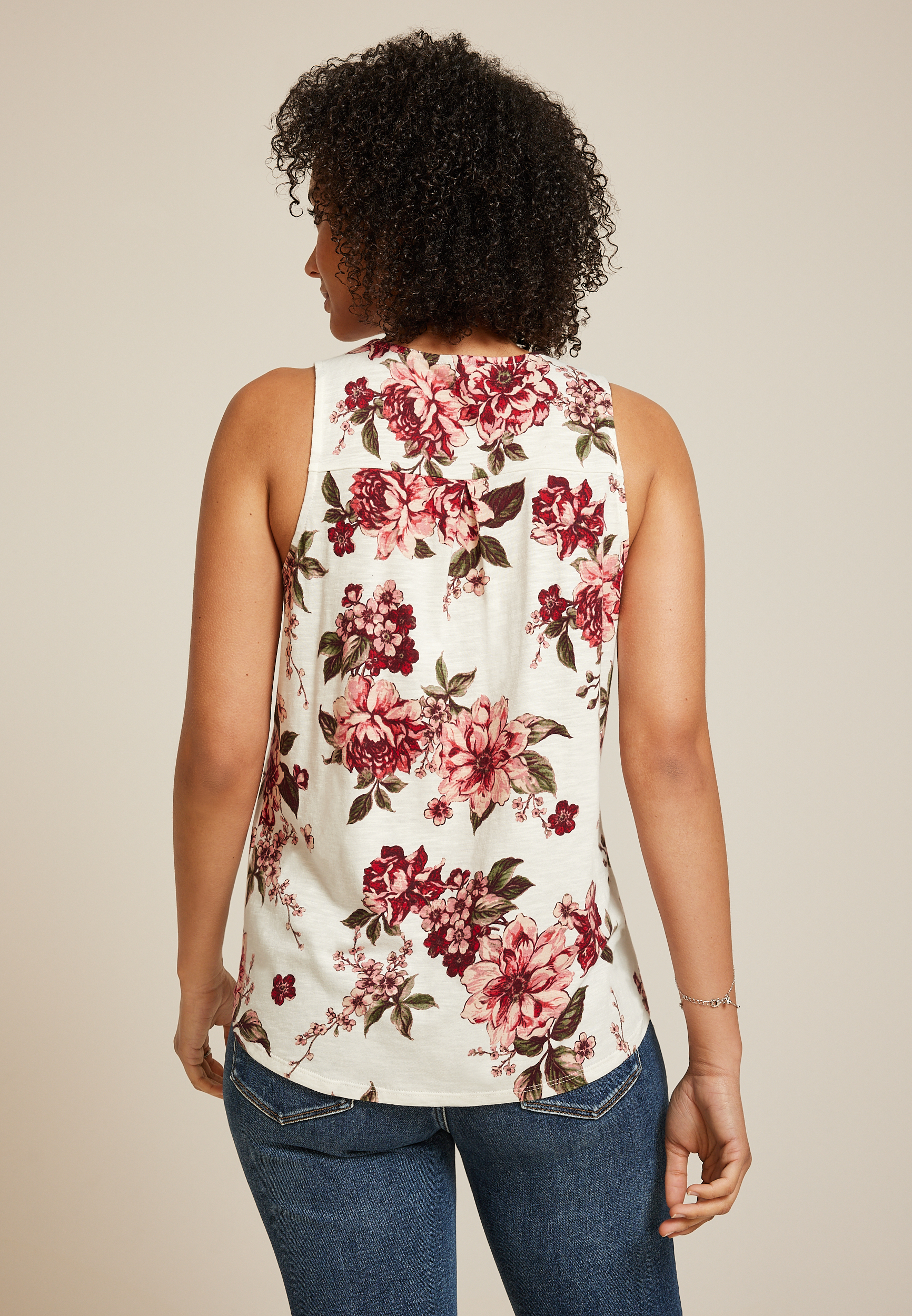 Floral Crochet Yoke Tank Top, C2380, large