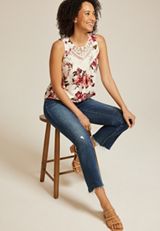 Floral Crochet Yoke Tank Top, C2380, small