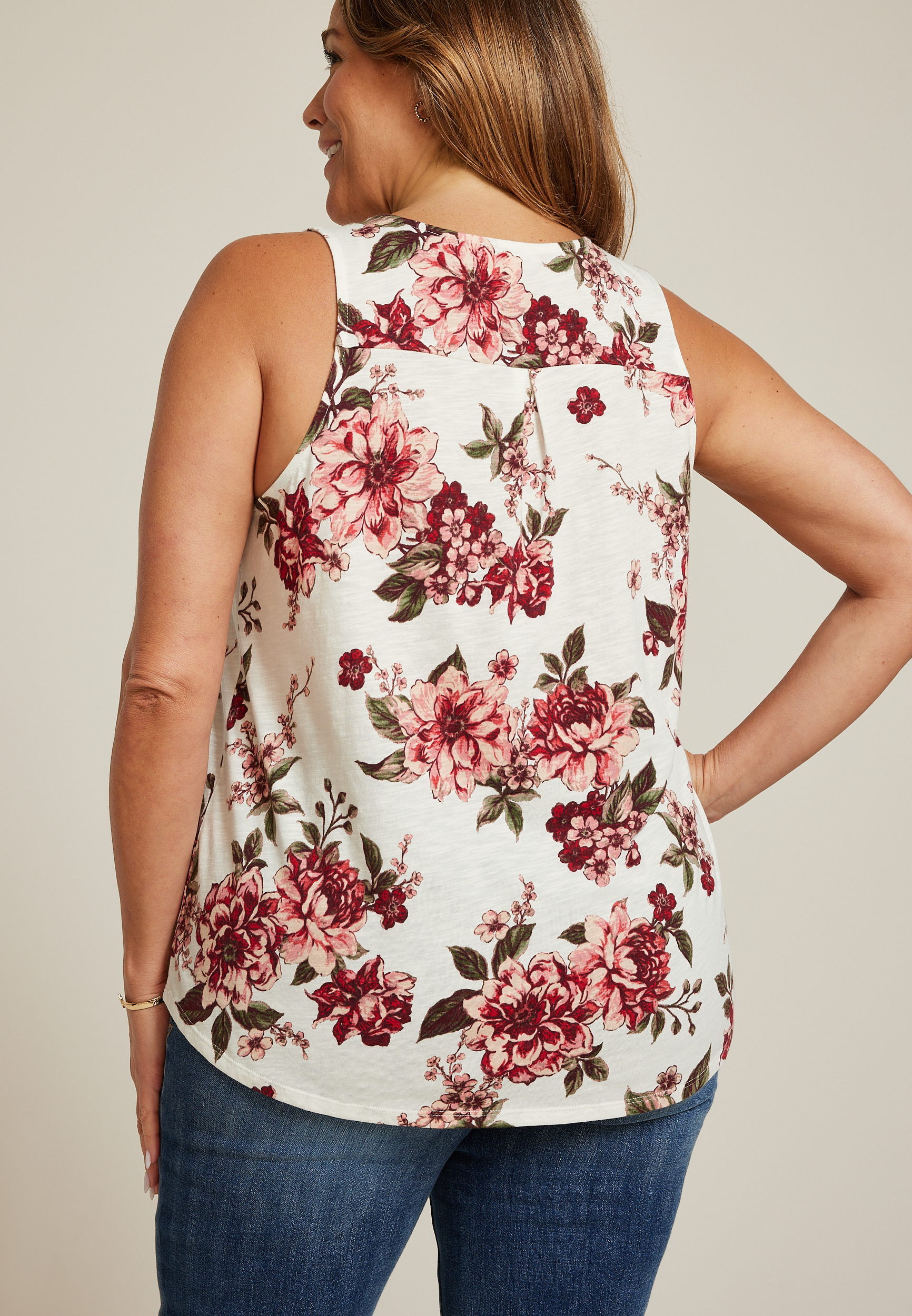 Plus Size Floral Crochet Yoke Tank Top, C2380, large