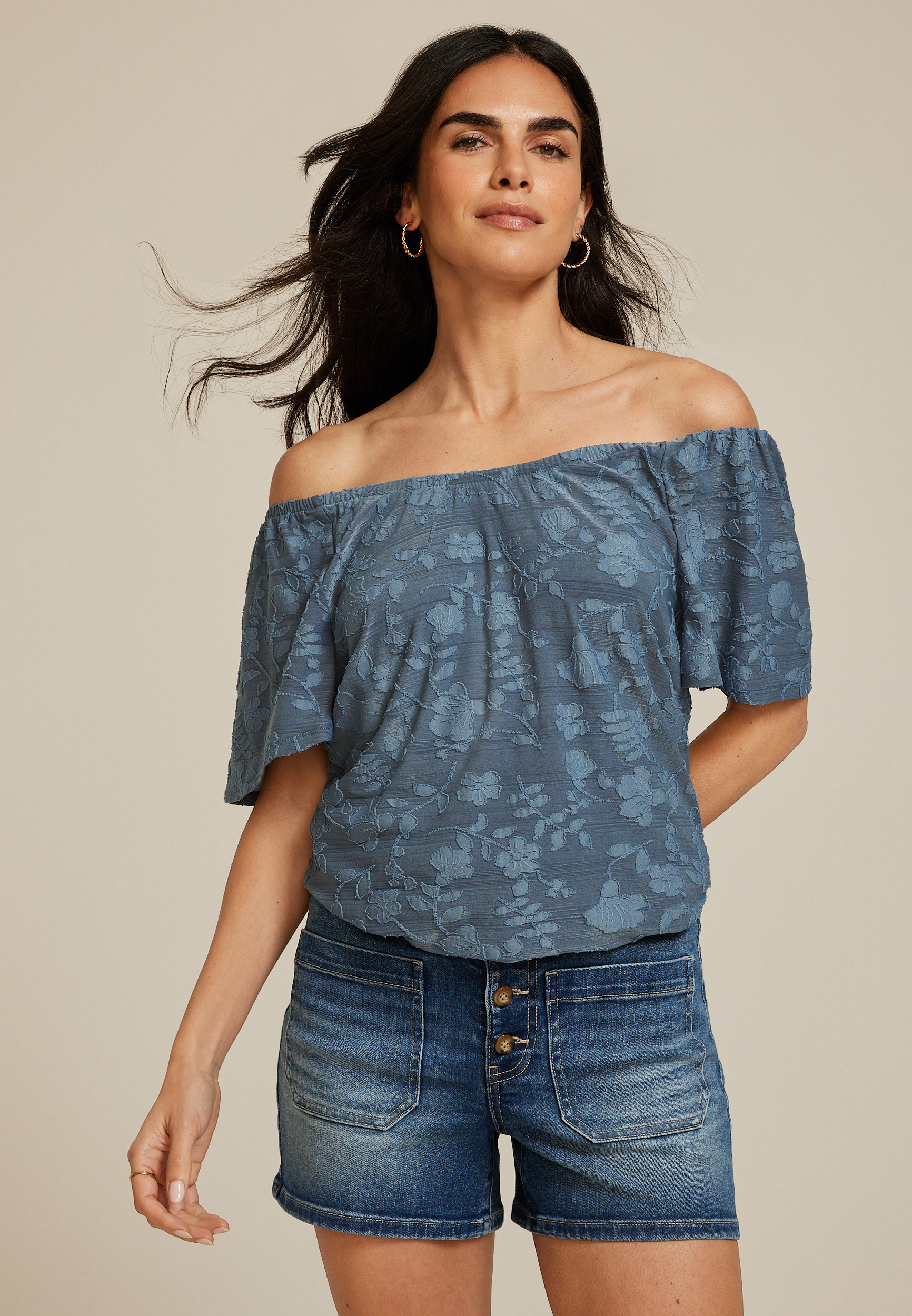 Jacquard Bubble Hem Blouse