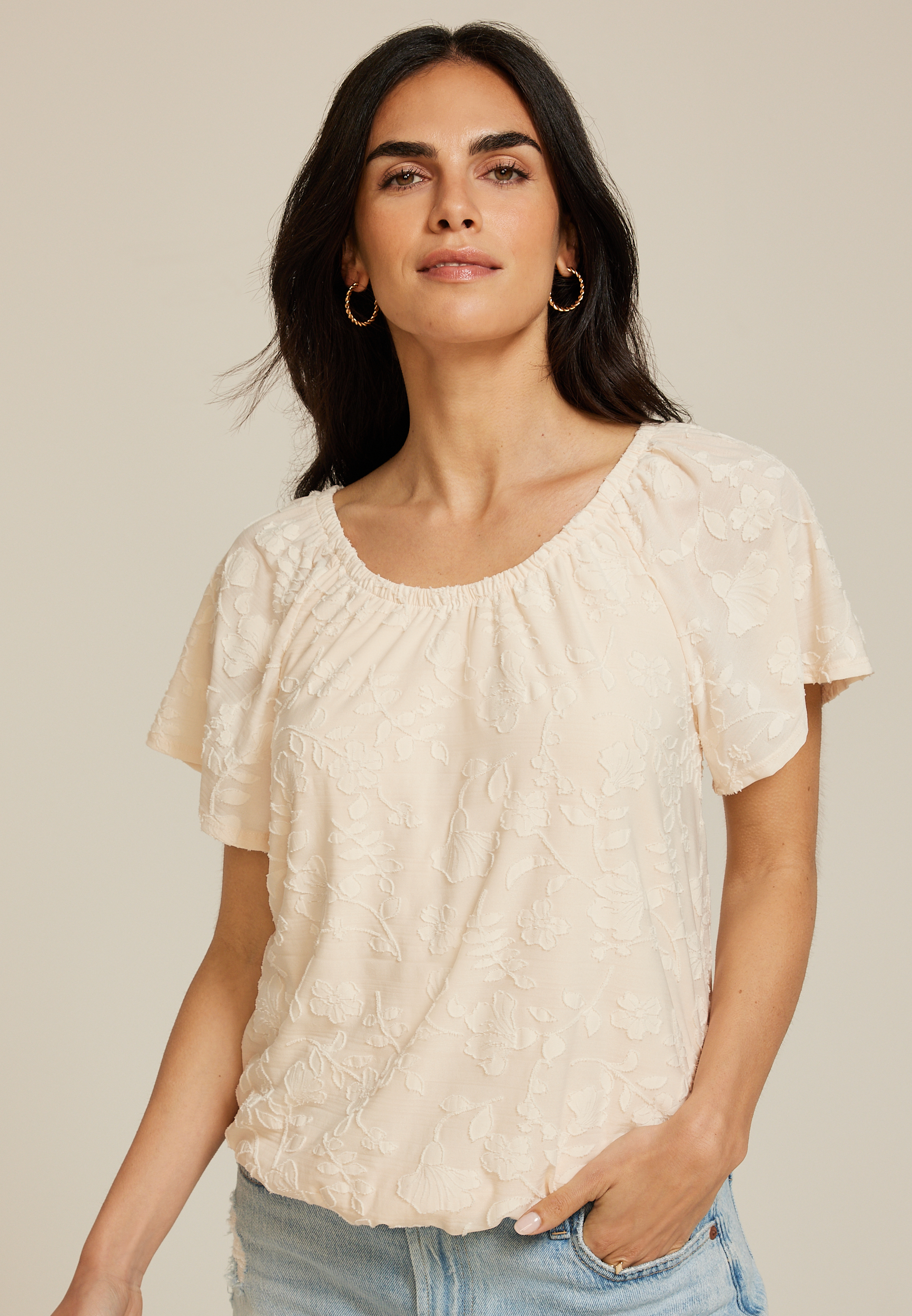 Jacquard Bubble Hem Blouse