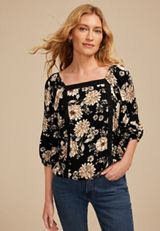 Floral Crochet Trim Blouse, C1756, small