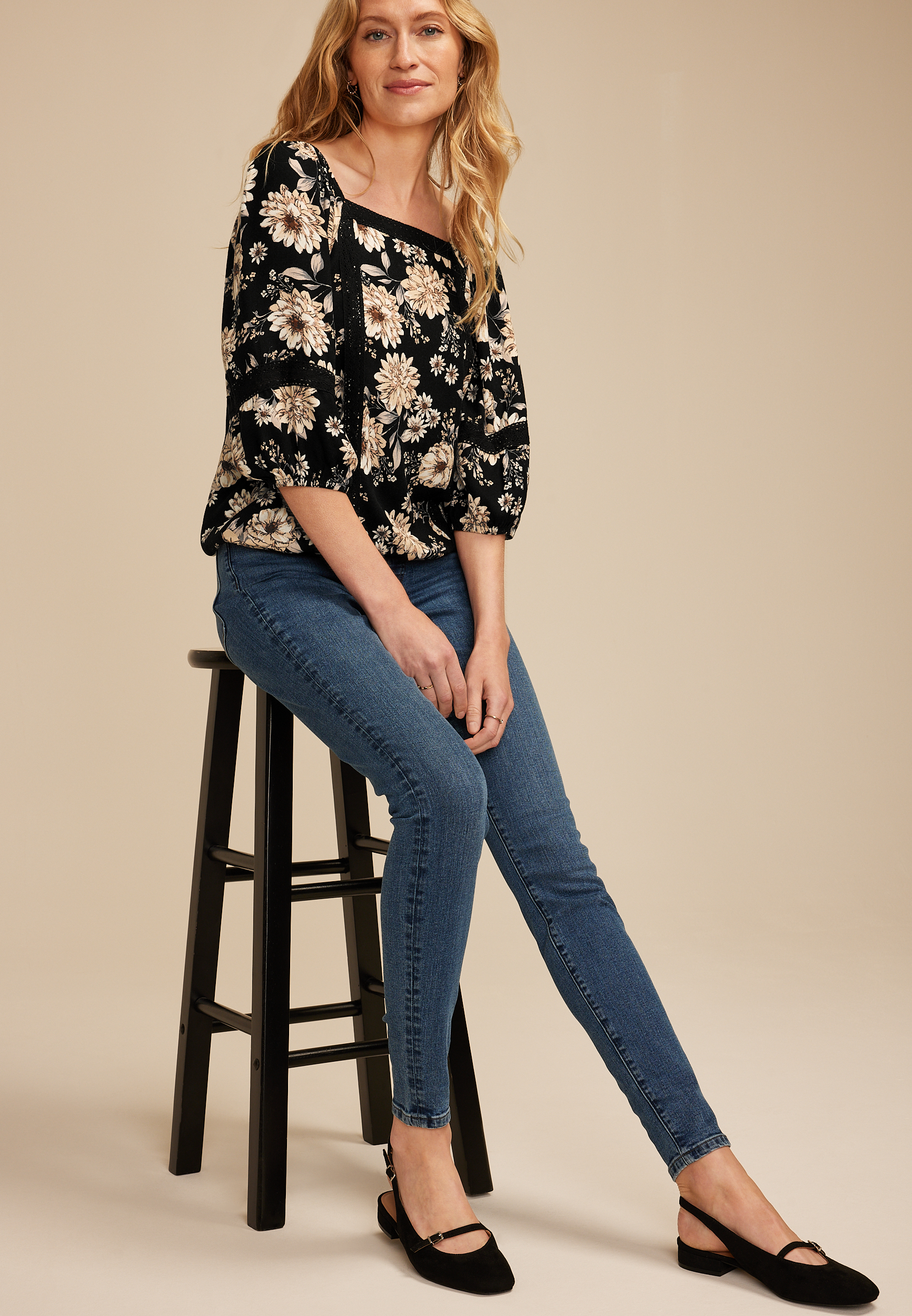 Floral Crochet Trim Blouse, C1756, large