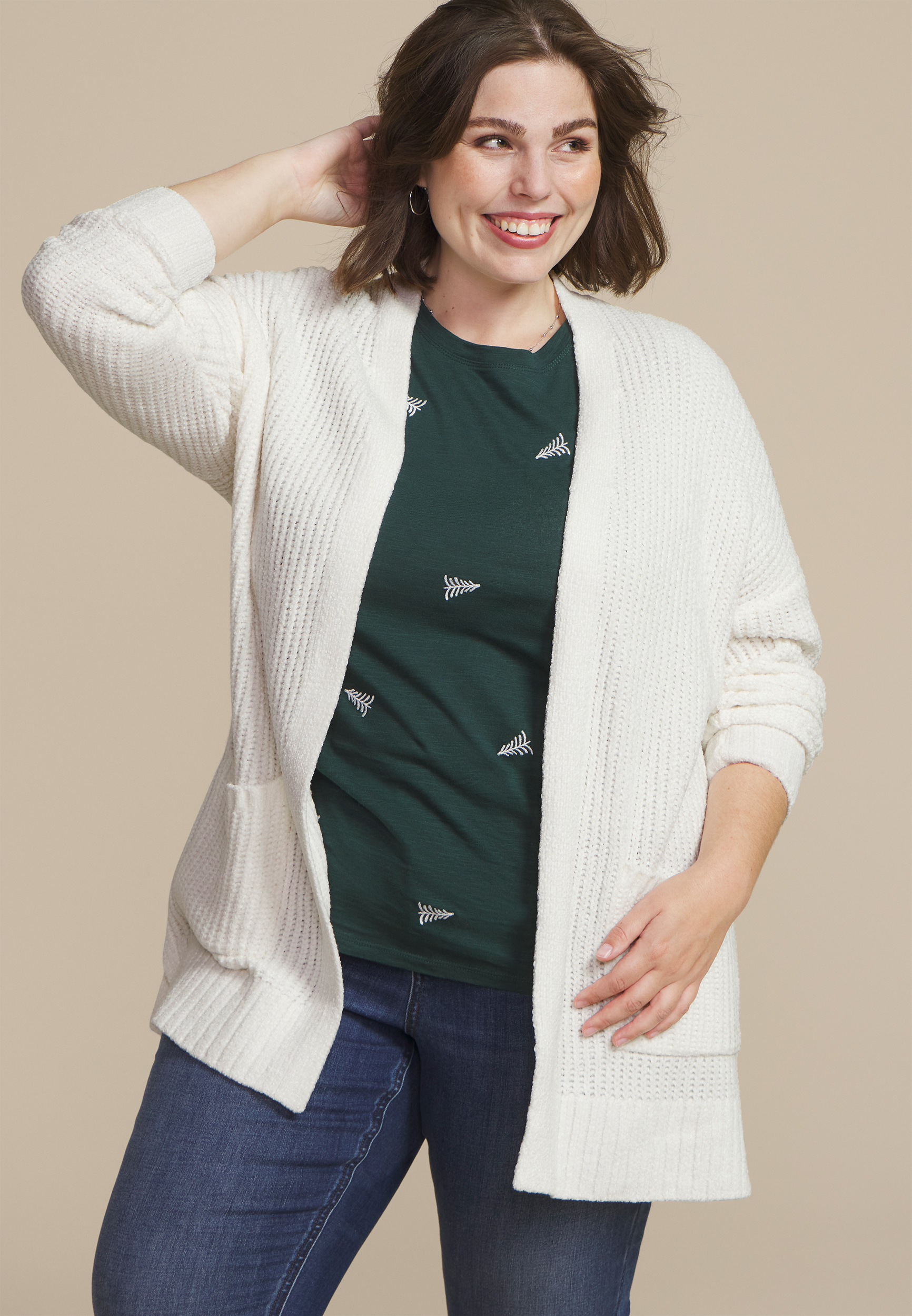 Plus Size Chenille Open Front Cardigan