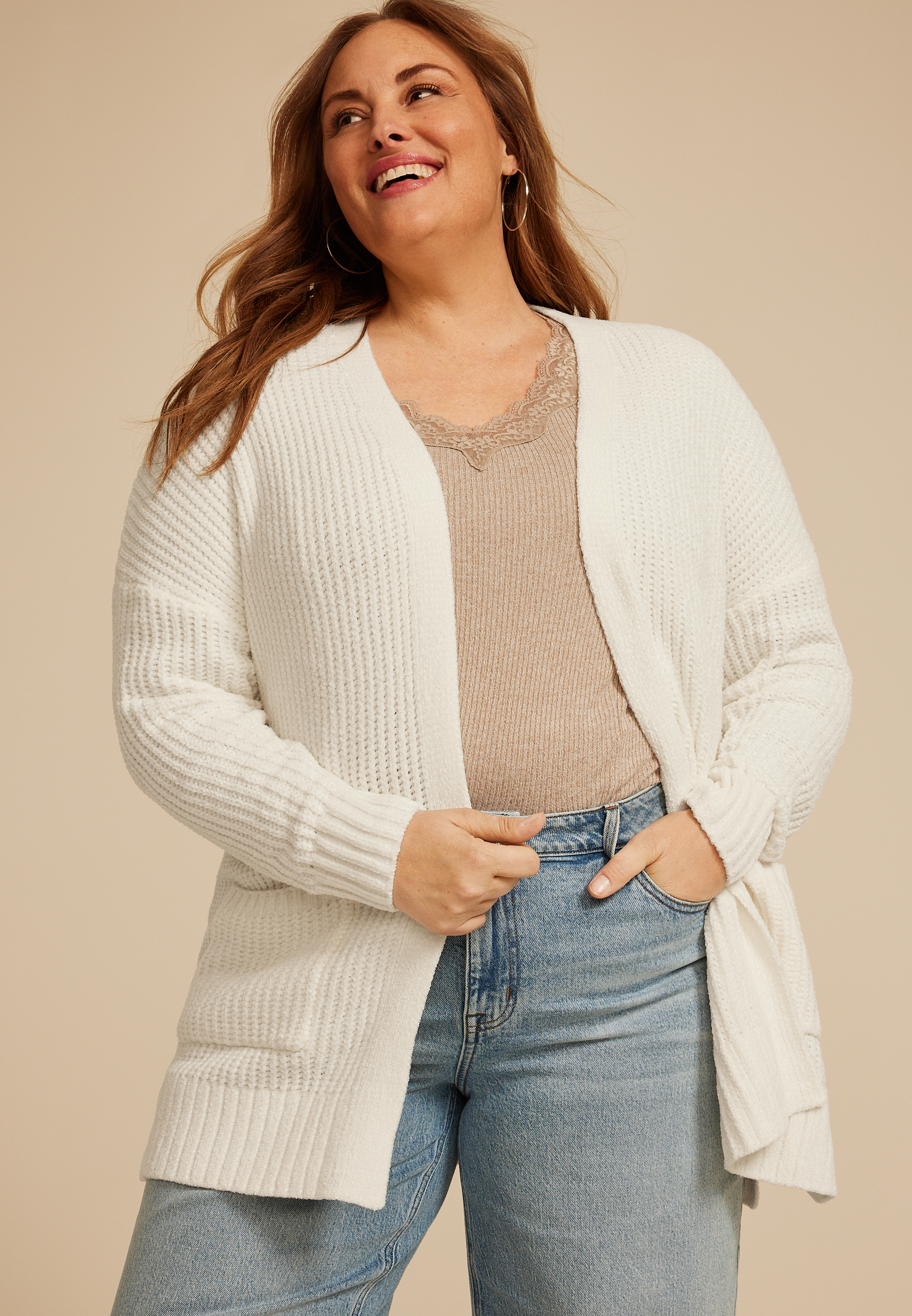Plus Size Chenille Open Front Cardigan, C2789, large
