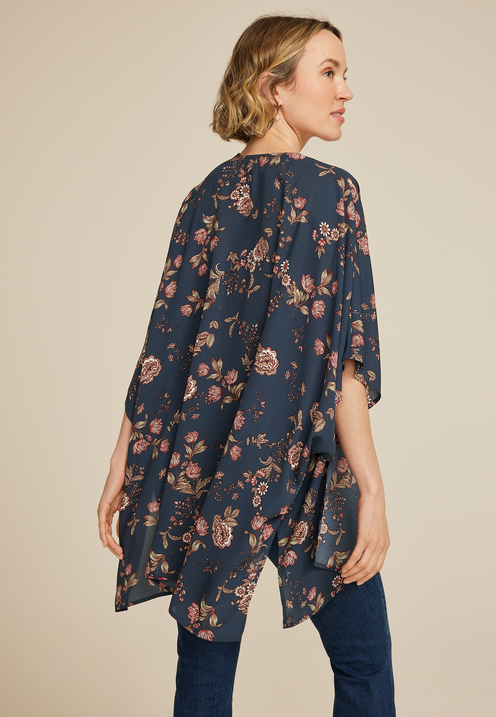 Georgette Floral Kimono, OUTER SPACE COMBO, large