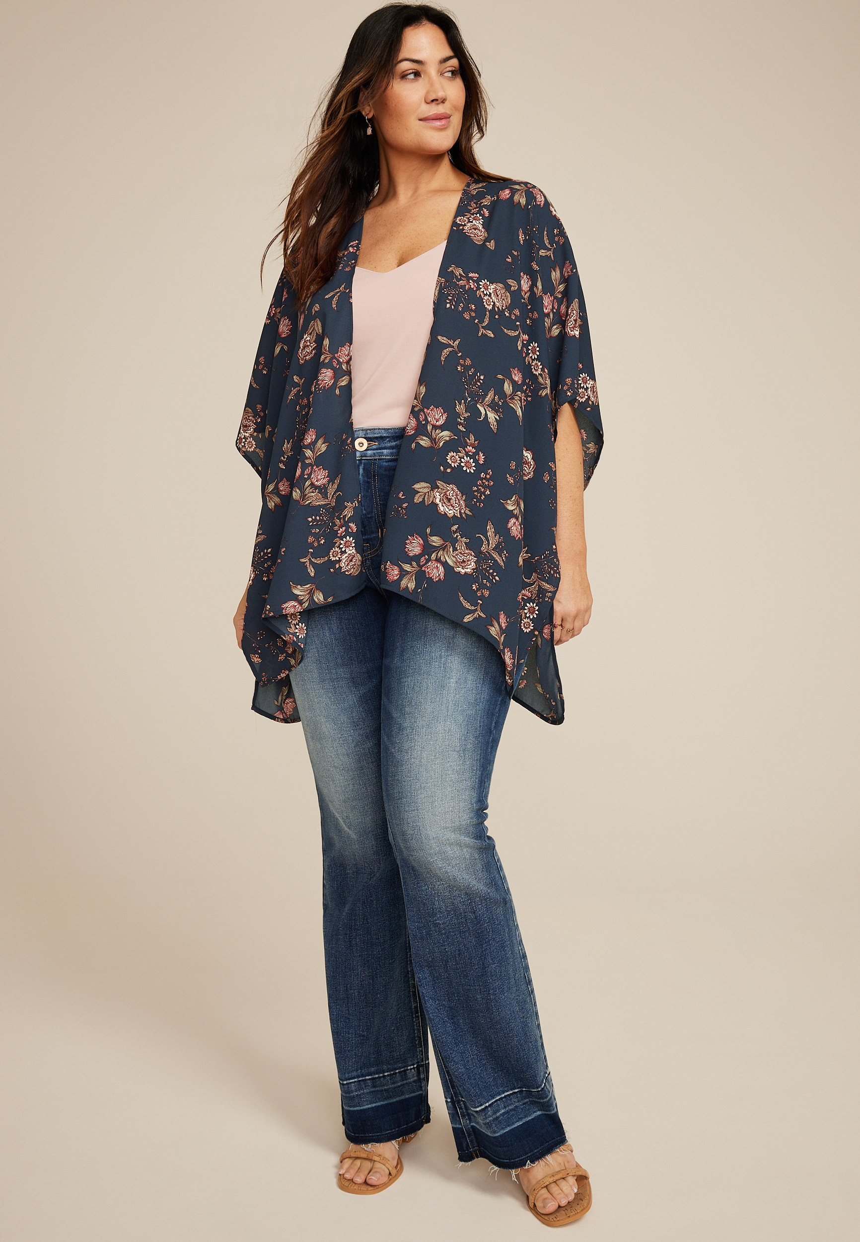 Georgette Floral Kimono, OUTER SPACE COMBO, large