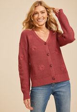 Embroidered Floral Button Front Cardigan, C9585, small