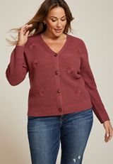 Plus Size Flower Embroidered Button Front Cardigan, C9585, small