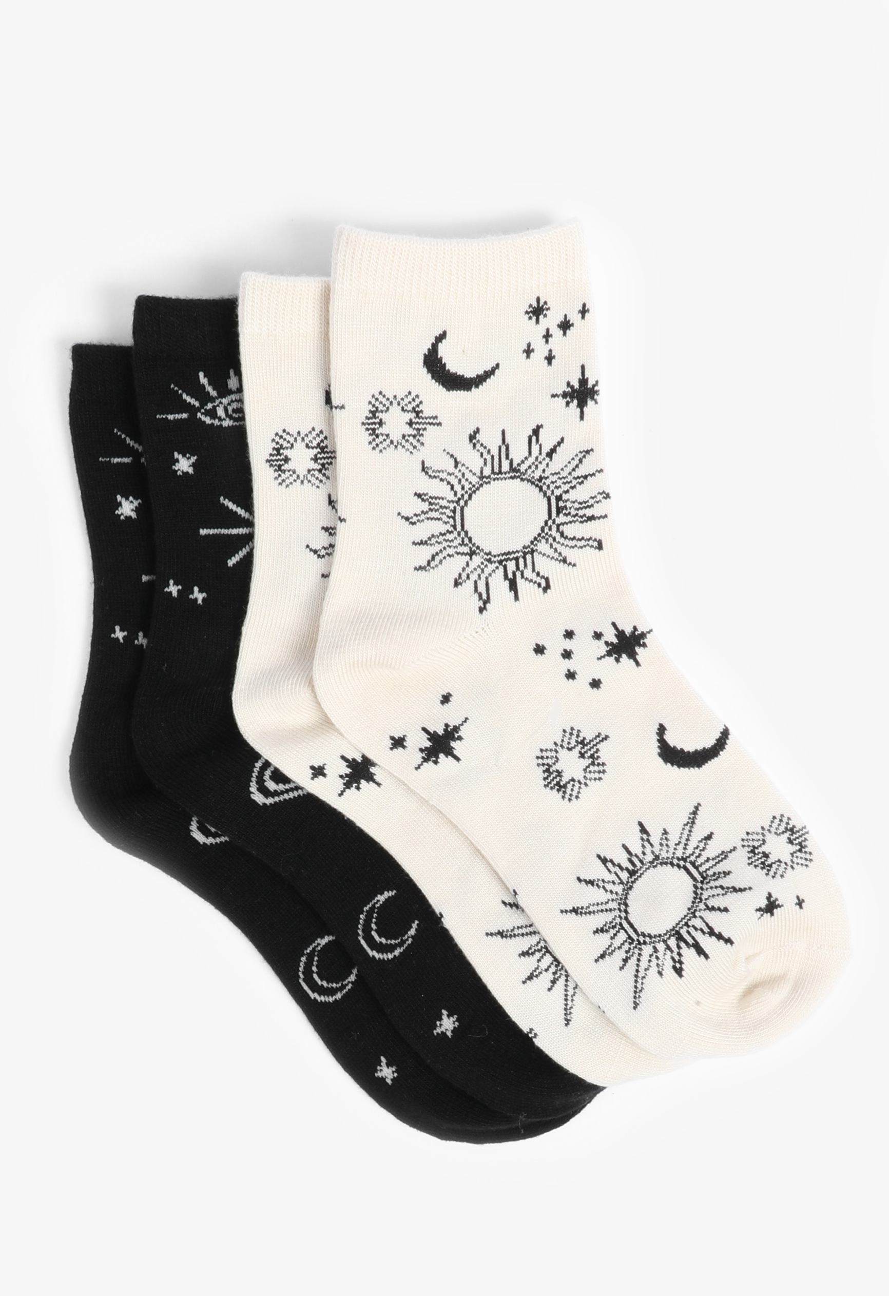 2 Pack Black And White Celestial Short Crew Socks