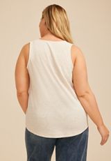 Plus Size Heathered Crochet Yoke Henley Tank Top, C2445, small