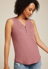 Crochet Yoke Henley Tank Top, C4188, small