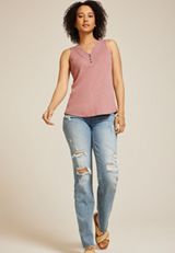 Crochet Yoke Henley Tank Top, C4188, small