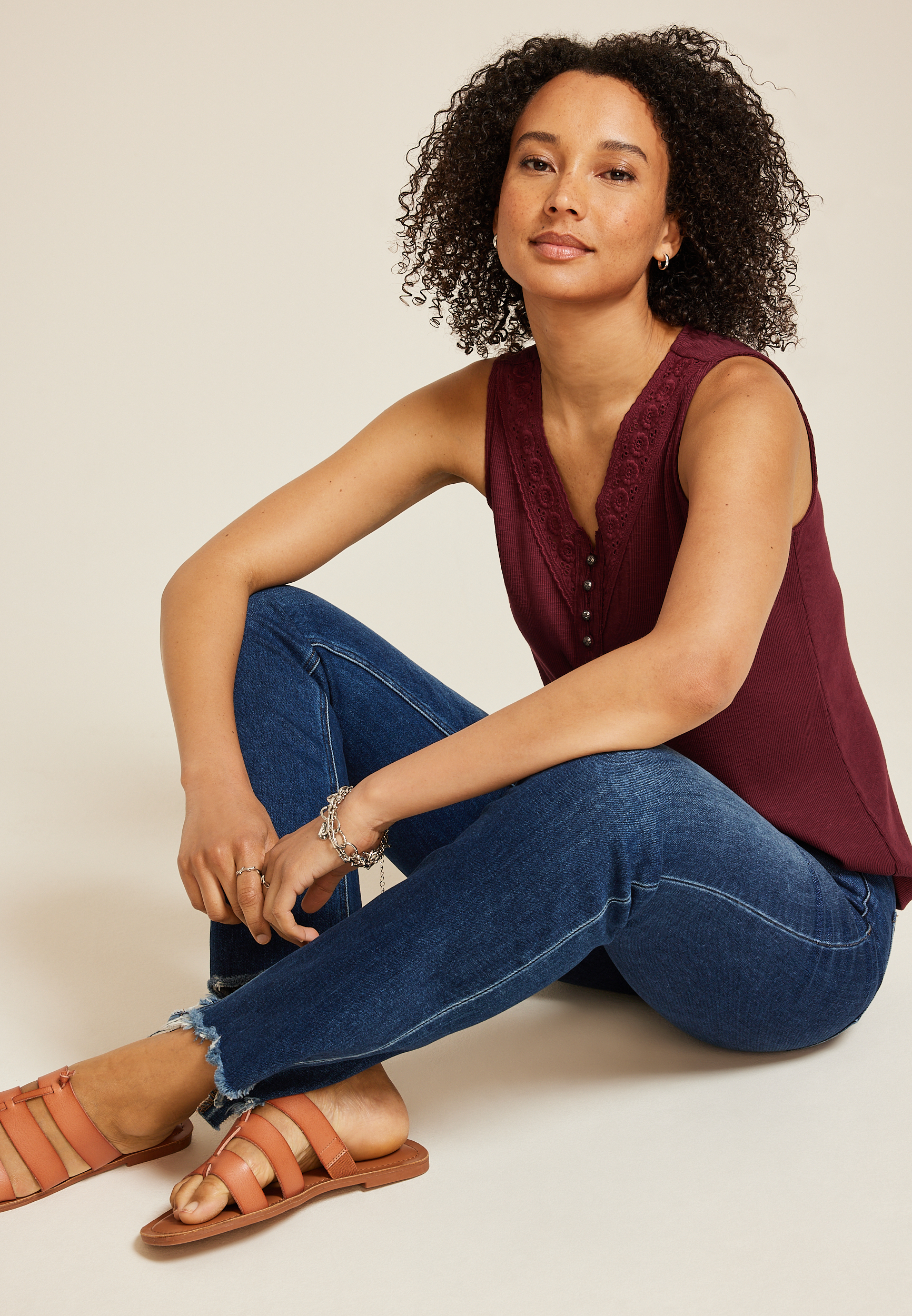 Crochet Yoke Henley Tank Top
