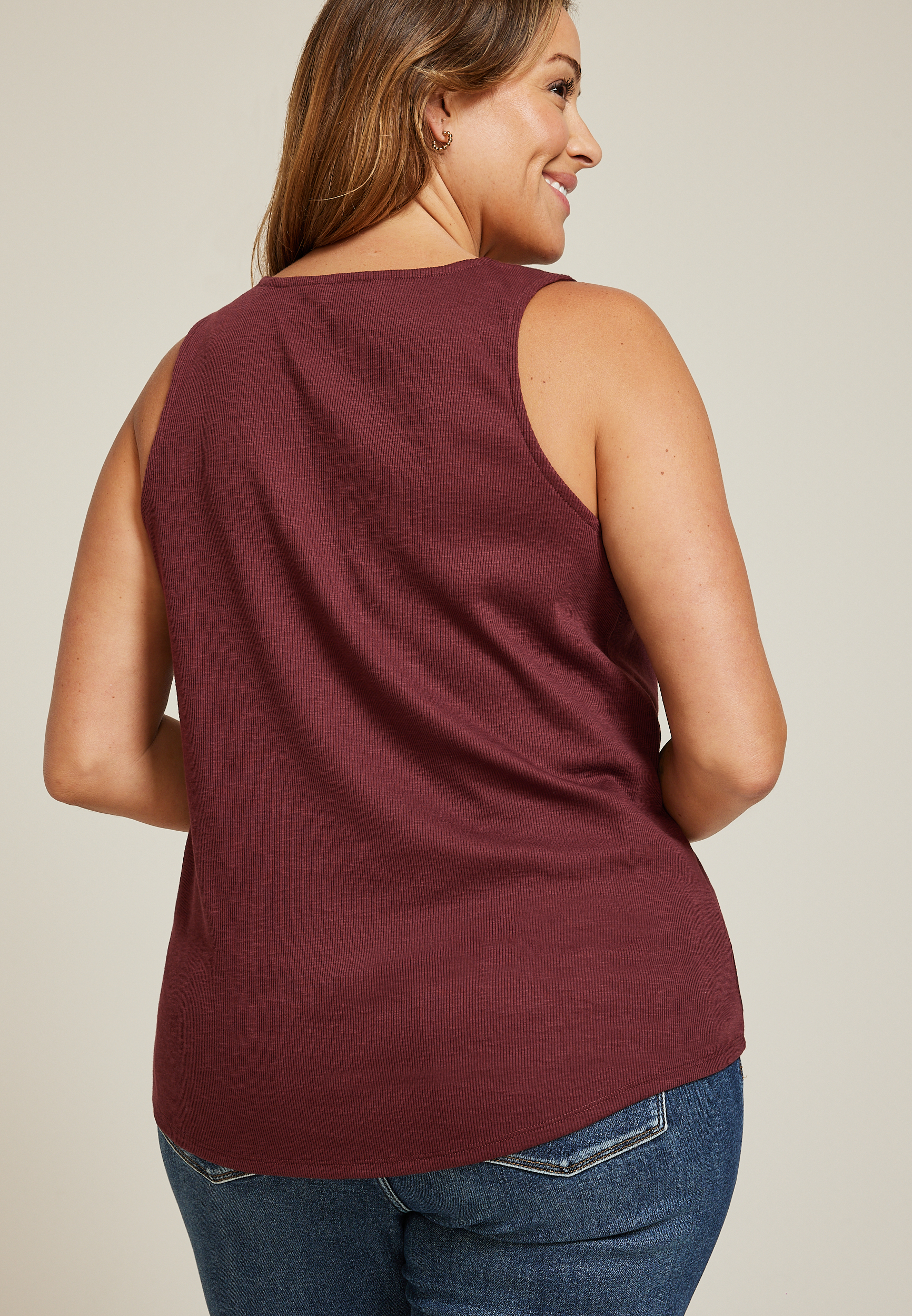 Plus Size Crochet Yoke Henley Tank Top, C5325, large