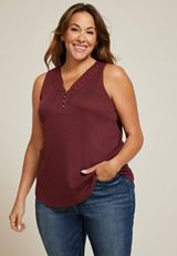 Plus Size Crochet Yoke Henley Tank Top, C5325, small