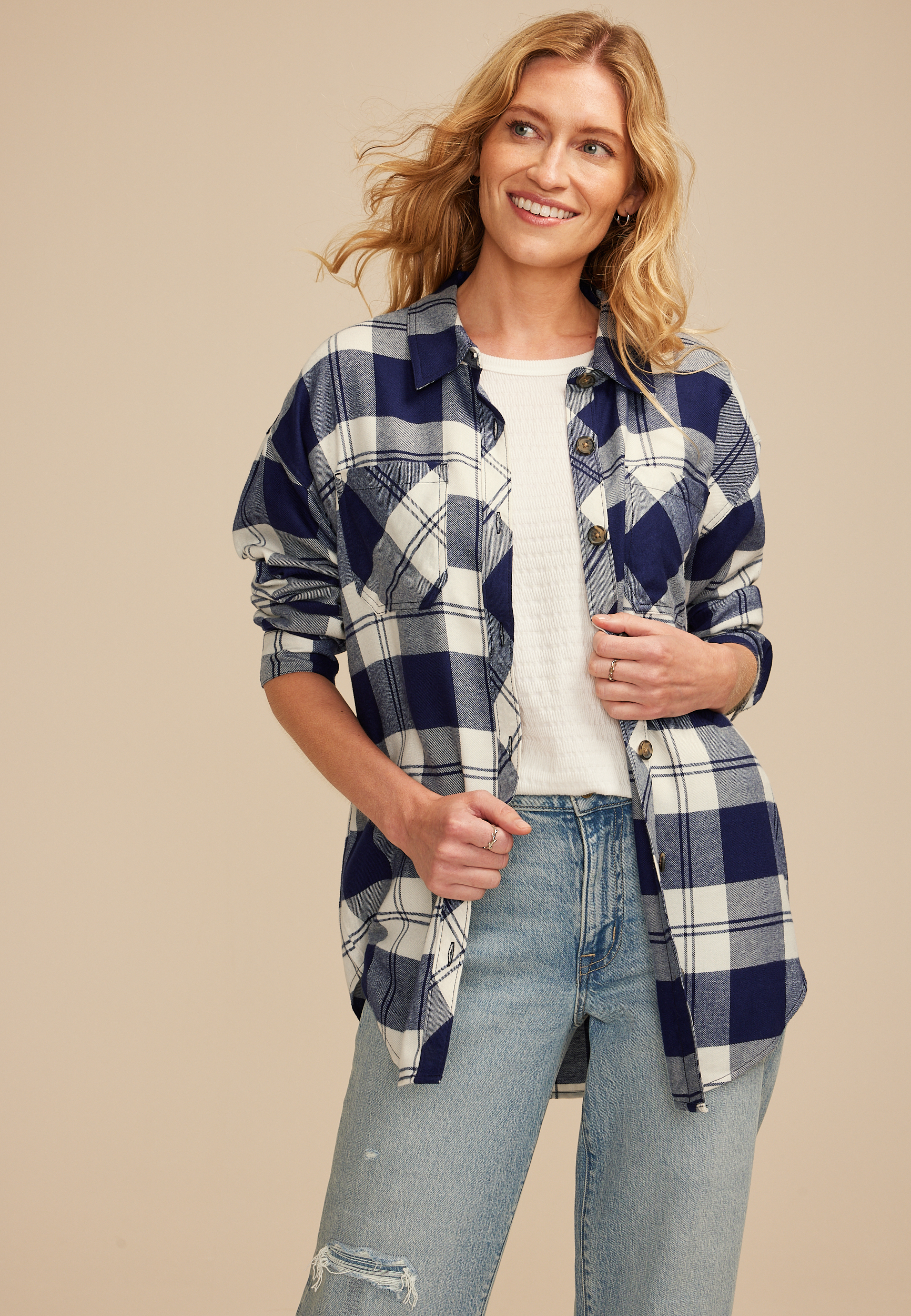 Game Day Plaid Button Down Shirt, NAVY COMBO, large