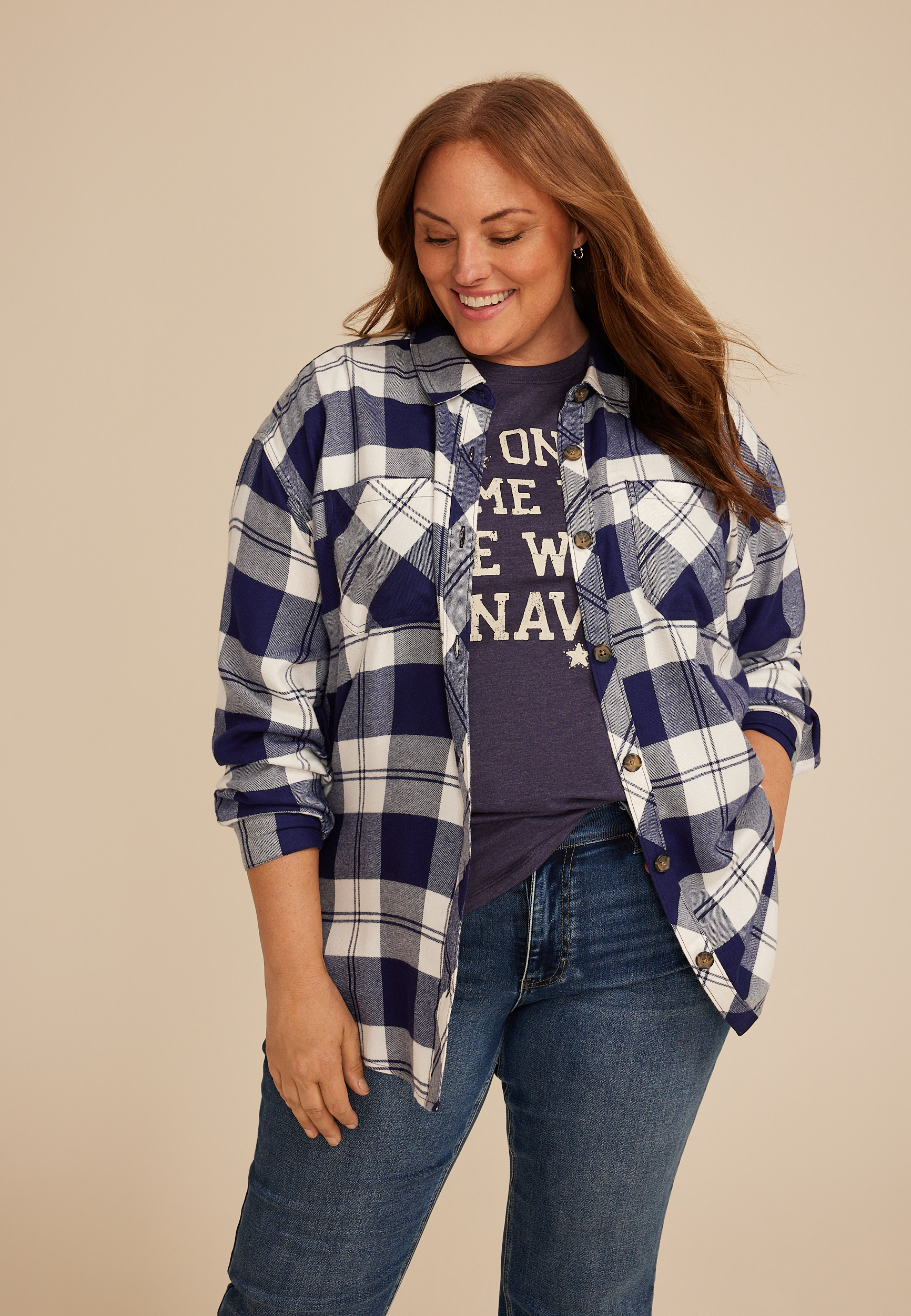 Plus Size Game Day Plaid Button Down Shirt