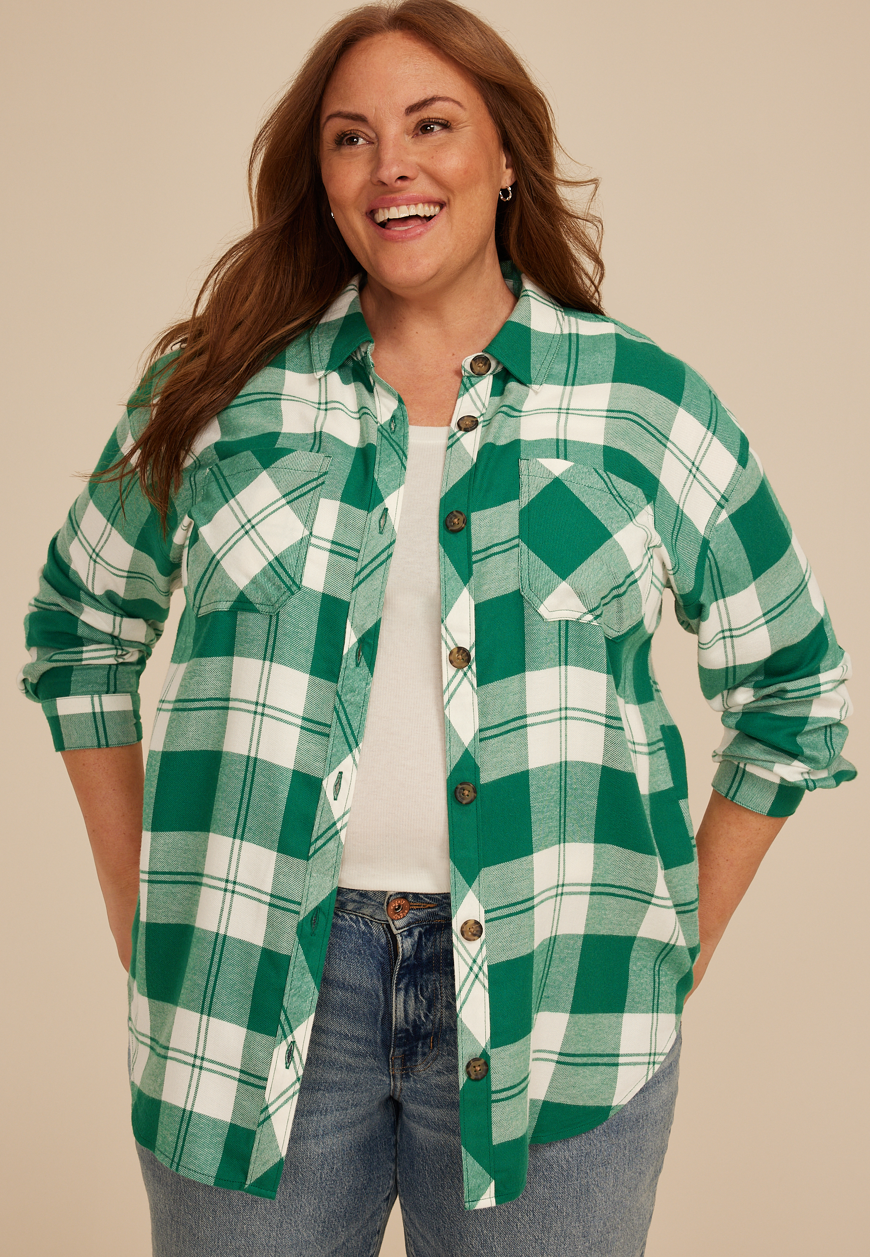 Plus Size Game Day Plaid Button Down Shirt