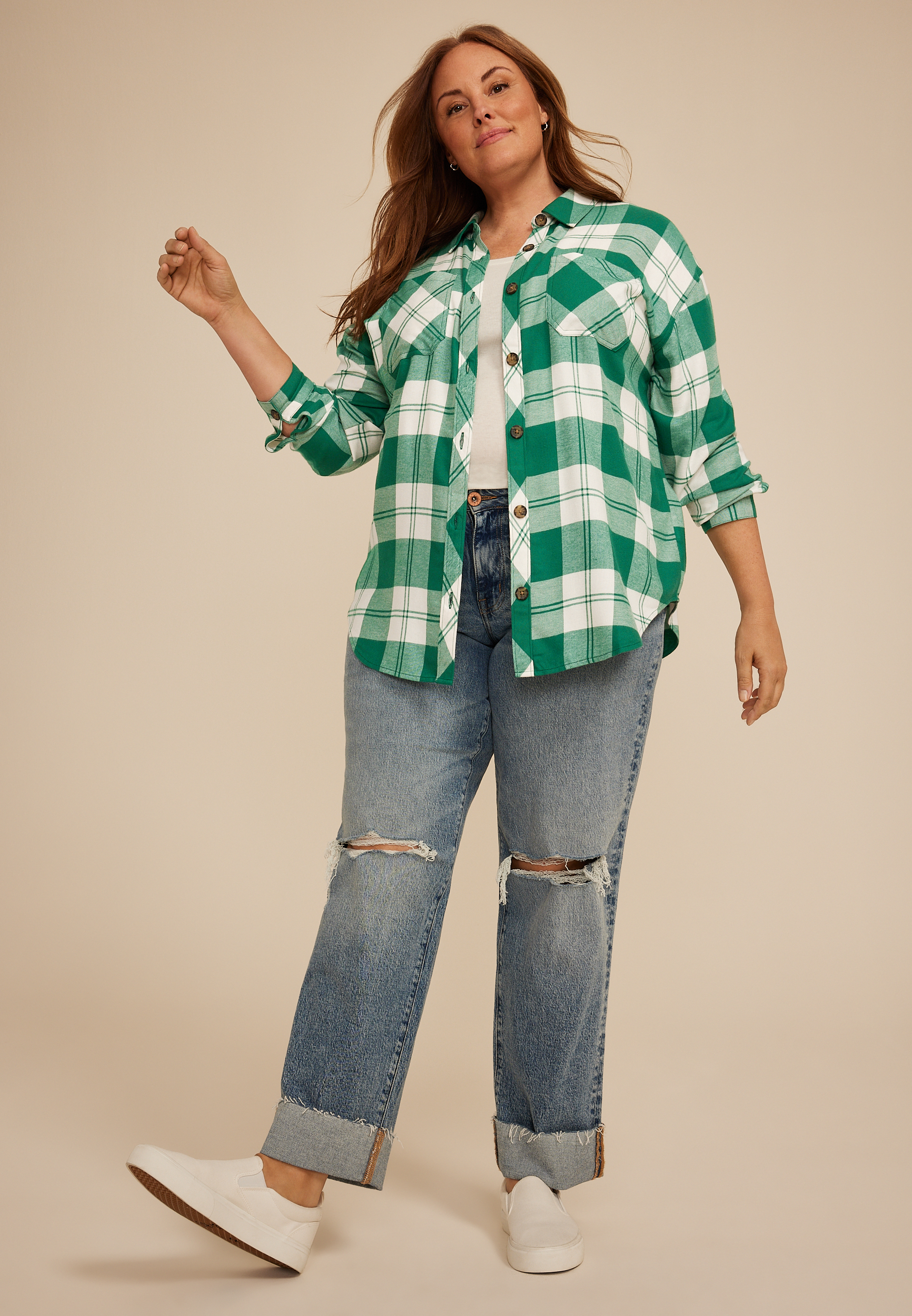Plus Size Game Day Plaid Button Down Shirt