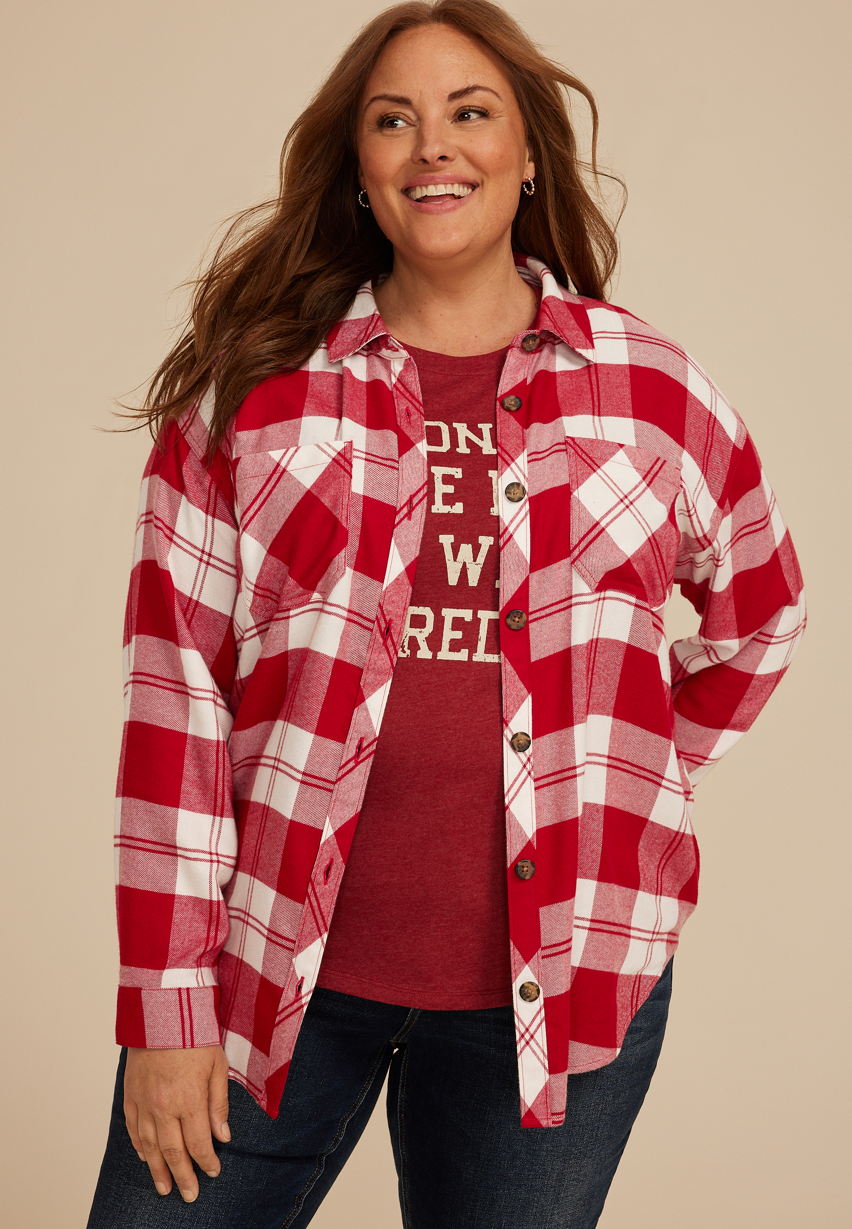 Plus Size Game Day Plaid Button Down Shirt