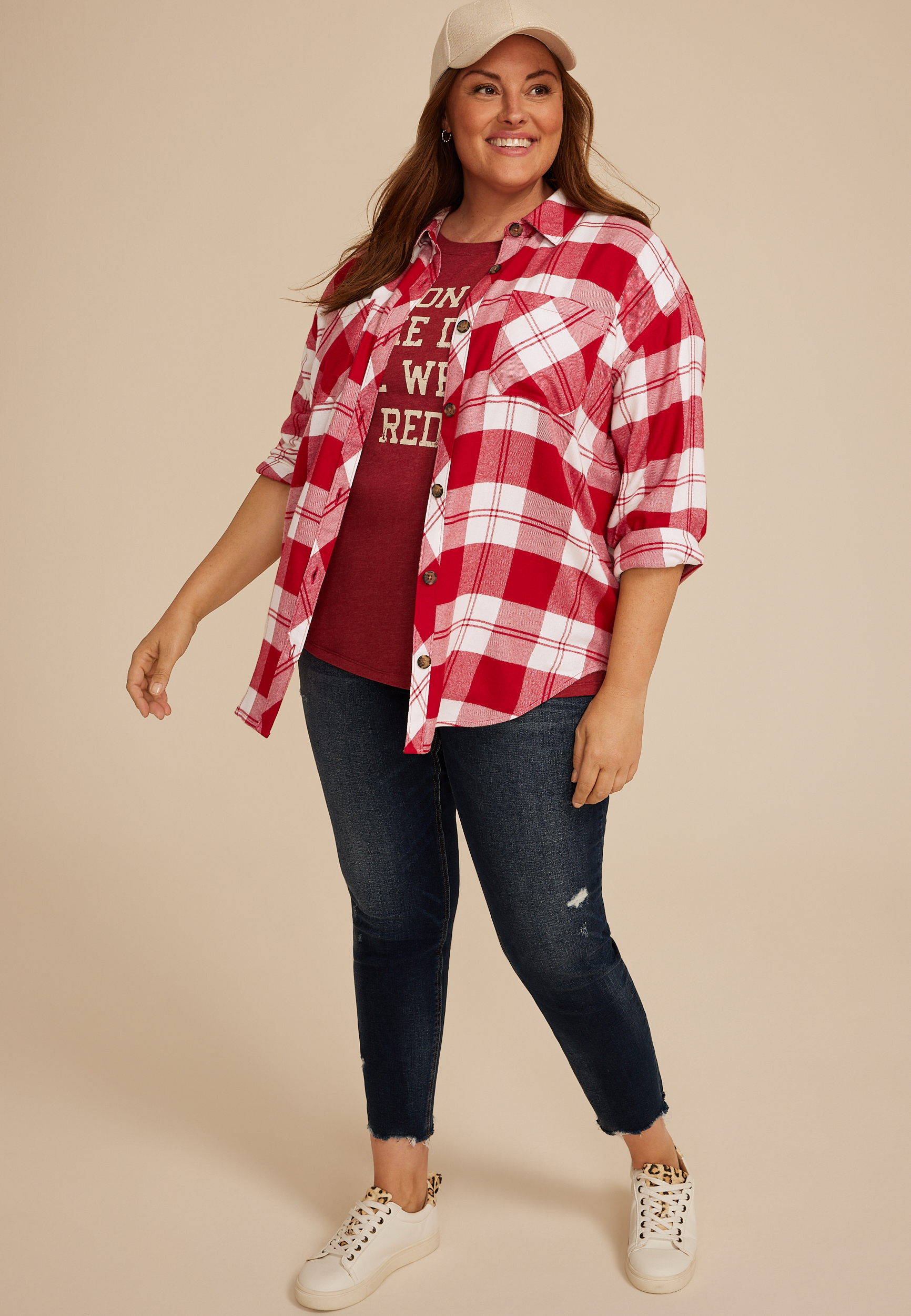 Plus Size Game Day Plaid Button Down Shirt