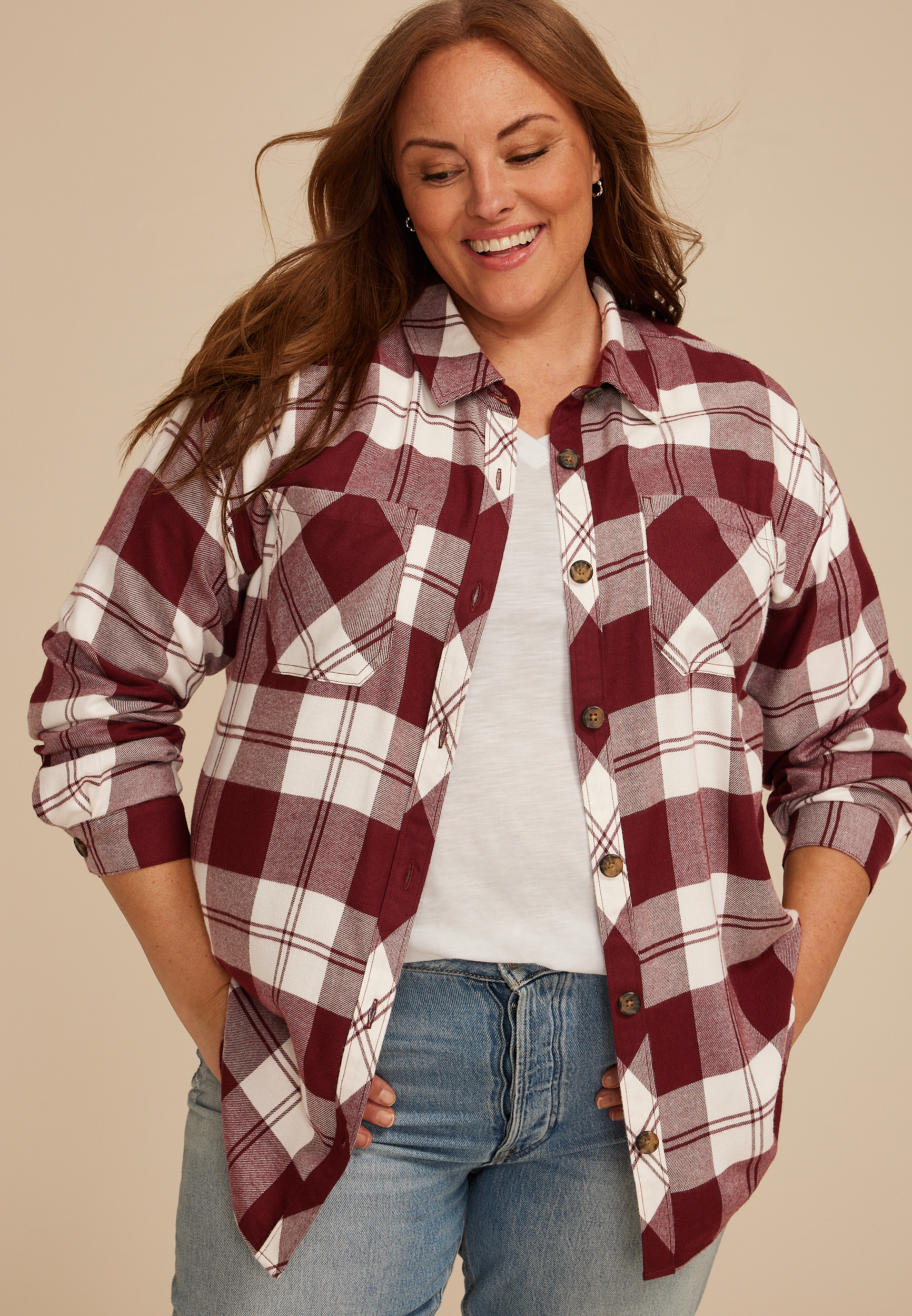 Plus Size Game Day Plaid Button Down Shirt