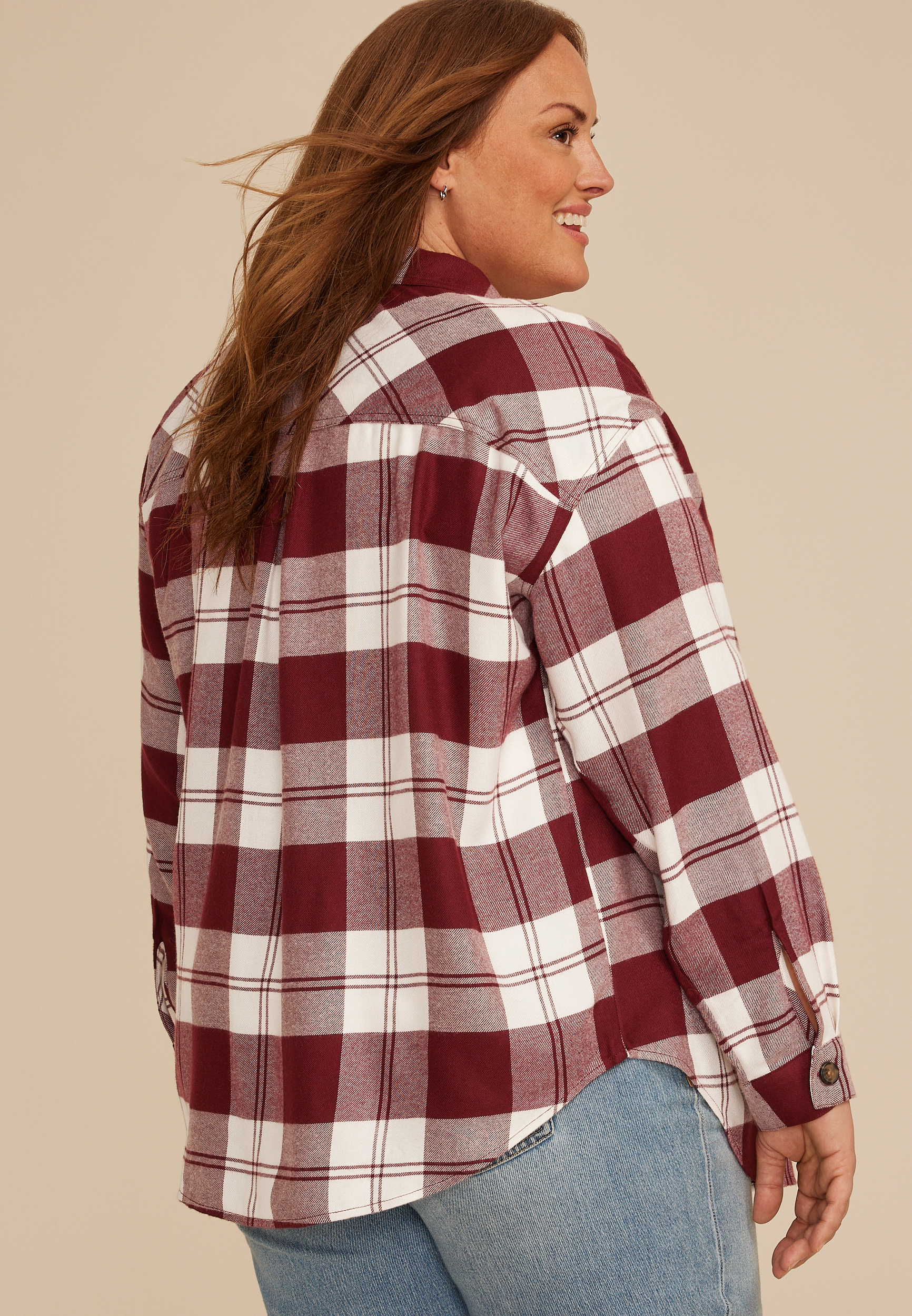 Plus Size Game Day Plaid Button Down Shirt, C5869, large
