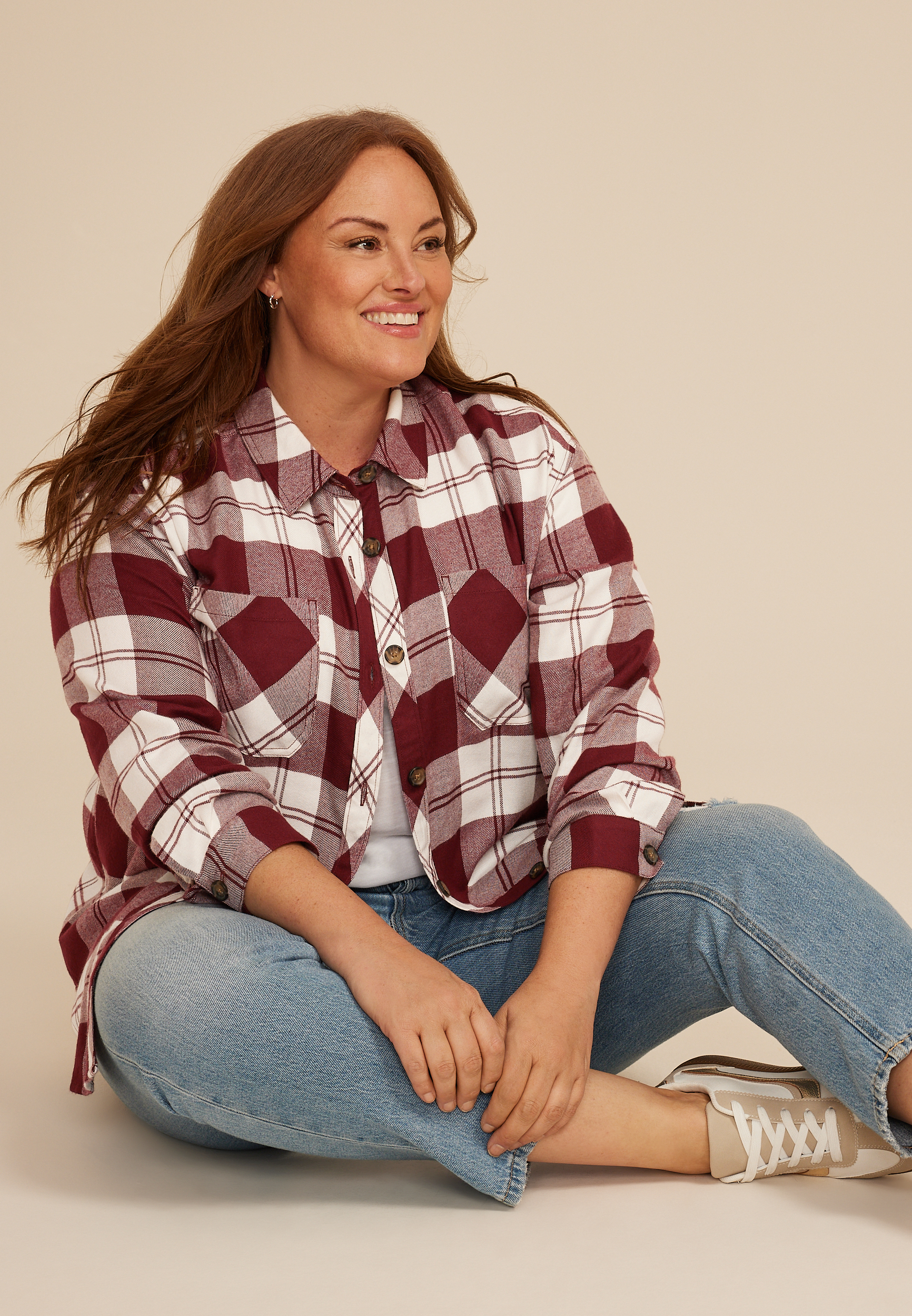 Plus Size Game Day Plaid Button Down Shirt, C5869, large
