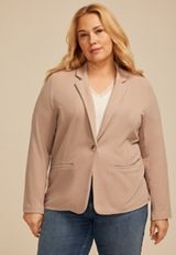 Plus Size Brushed Single Button Blazer, C155, small