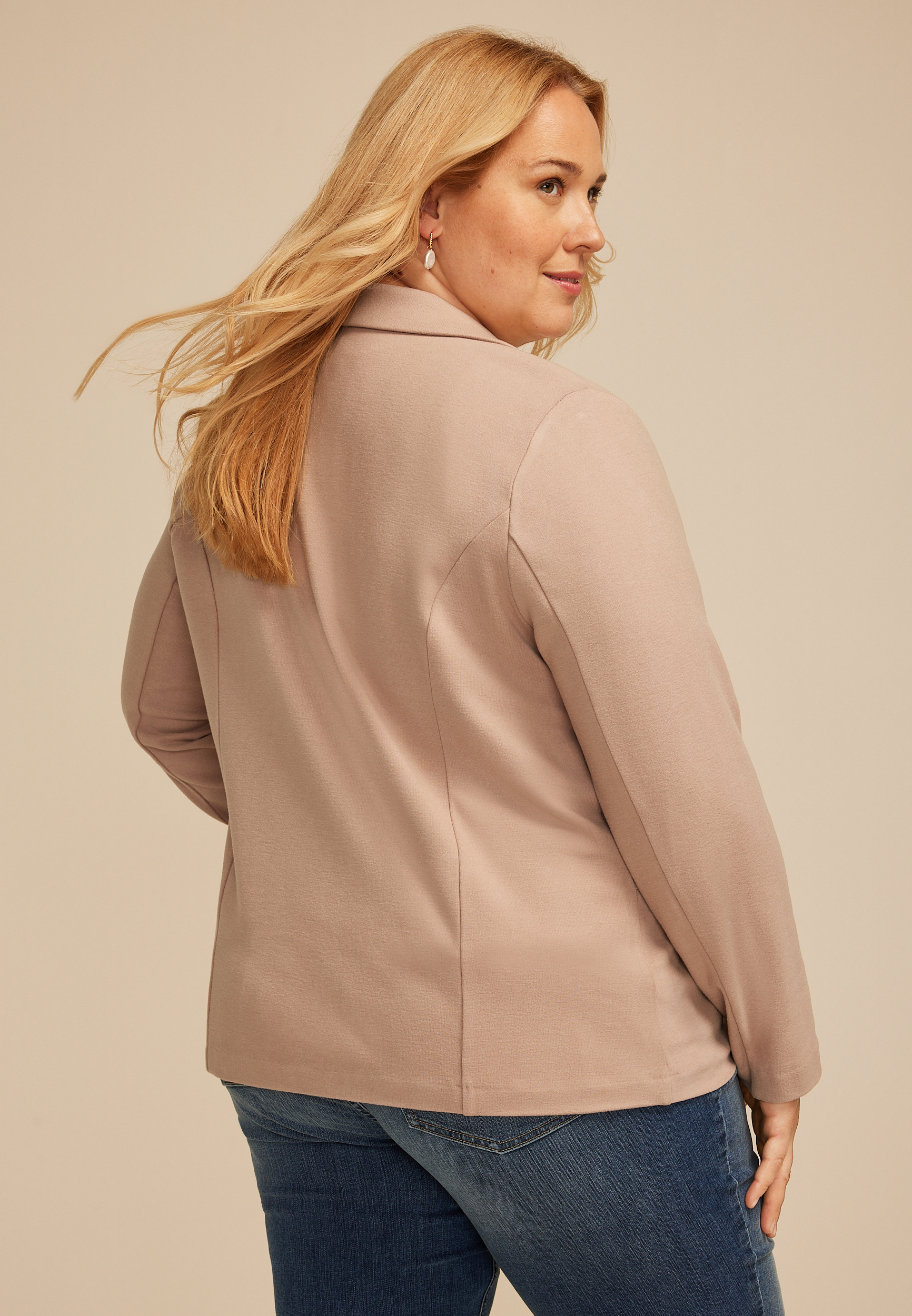 Plus Size Brushed Single Button Blazer, C155, large