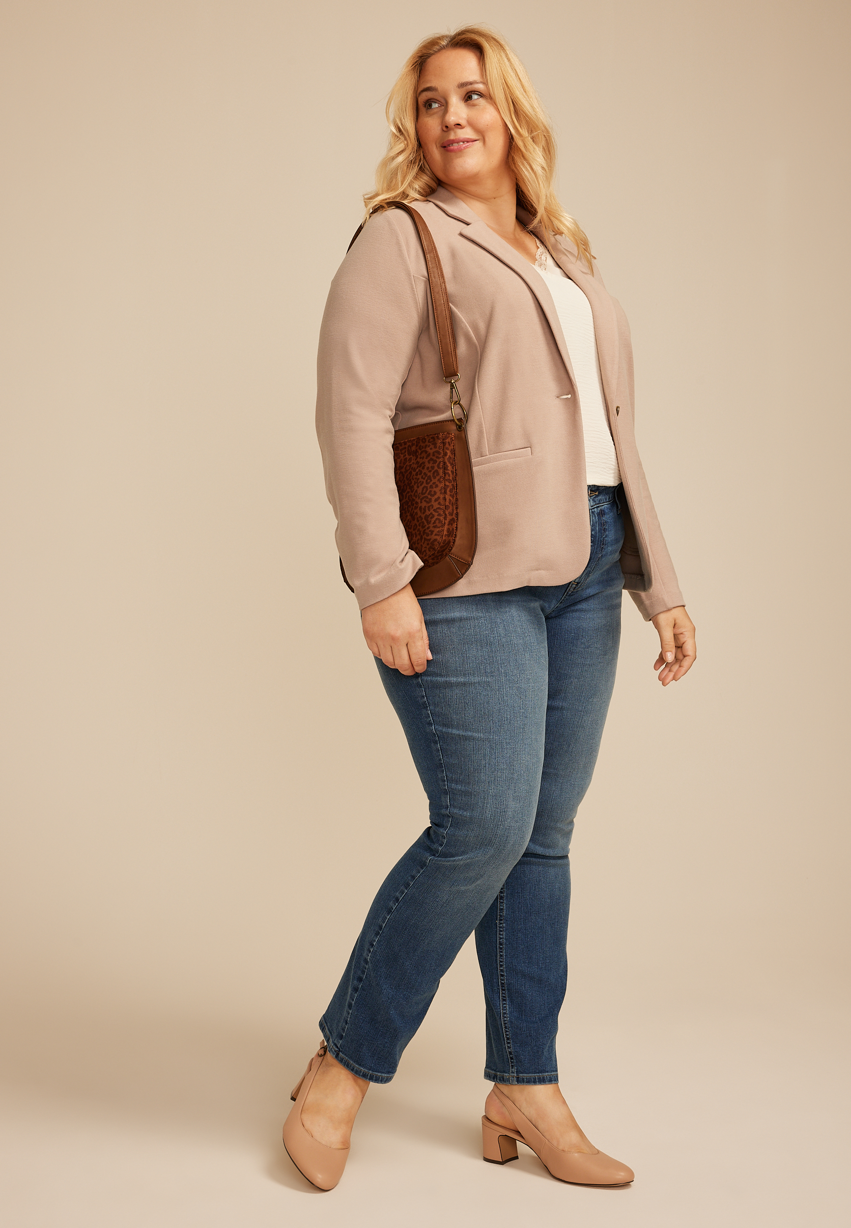 Plus Size Brushed Single Button Blazer, C155, large