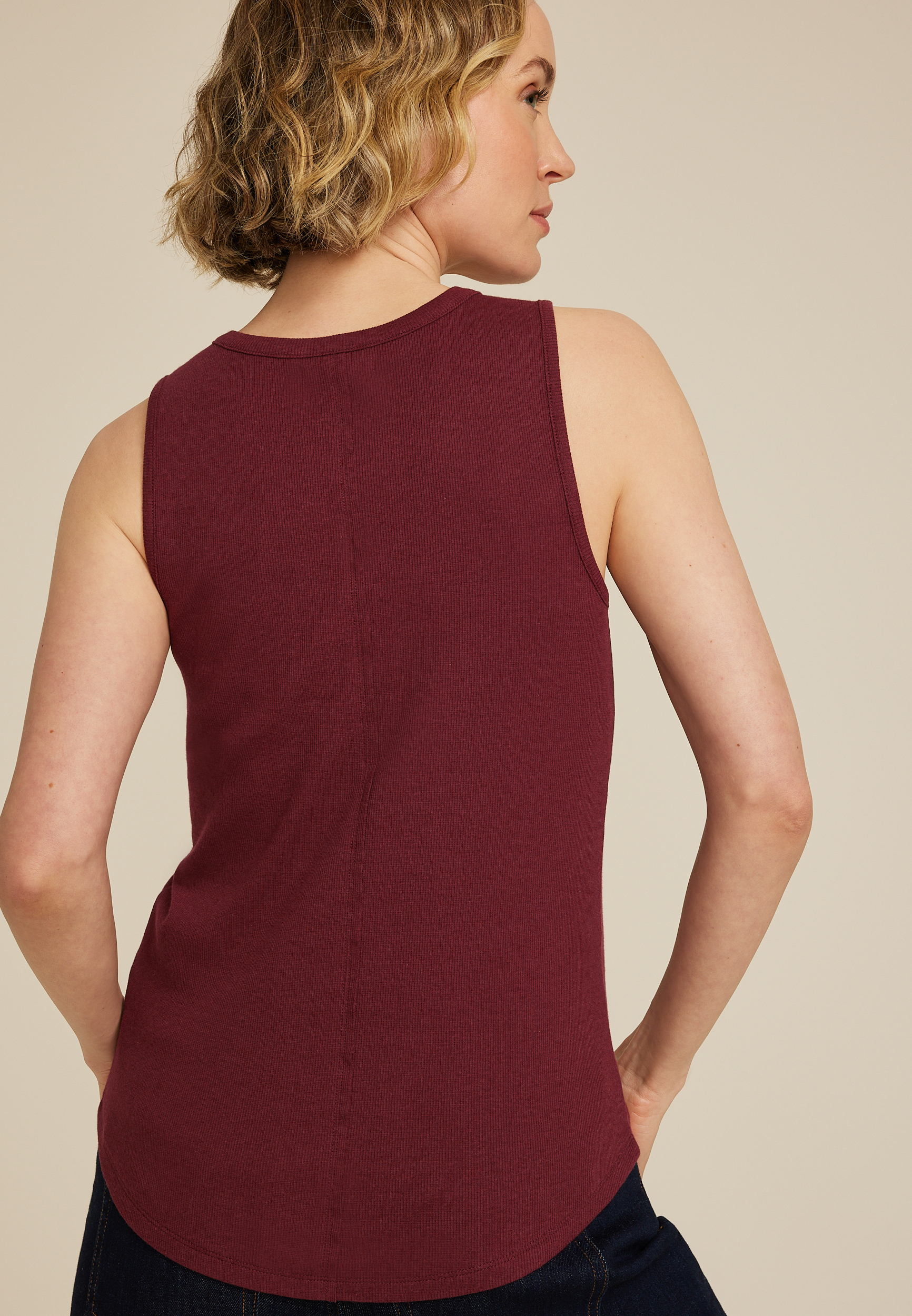 Ribbed Henley Tank Top, C5325, large