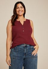 Plus Size Ribbed Henley Tank Top, C5325, small