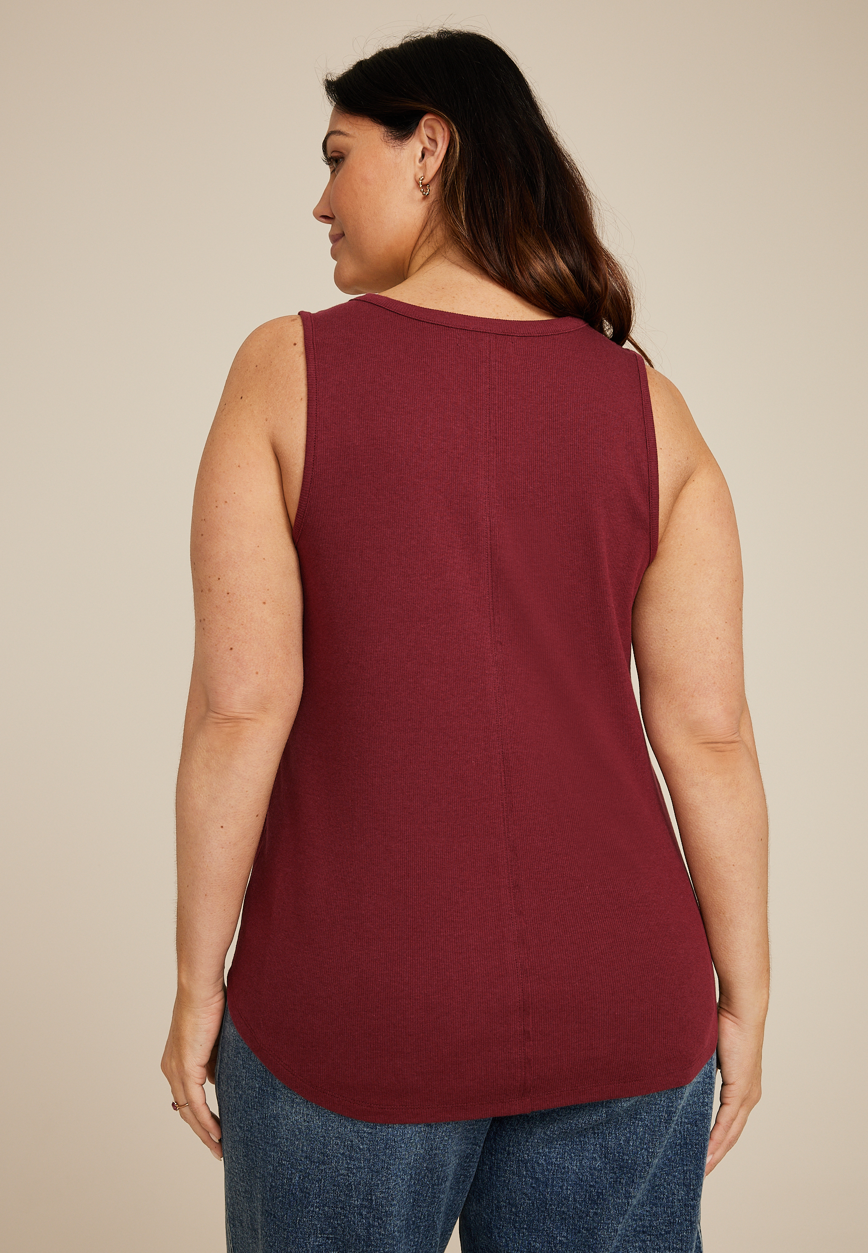 Plus Size Ribbed Henley Tank Top, C5325, large