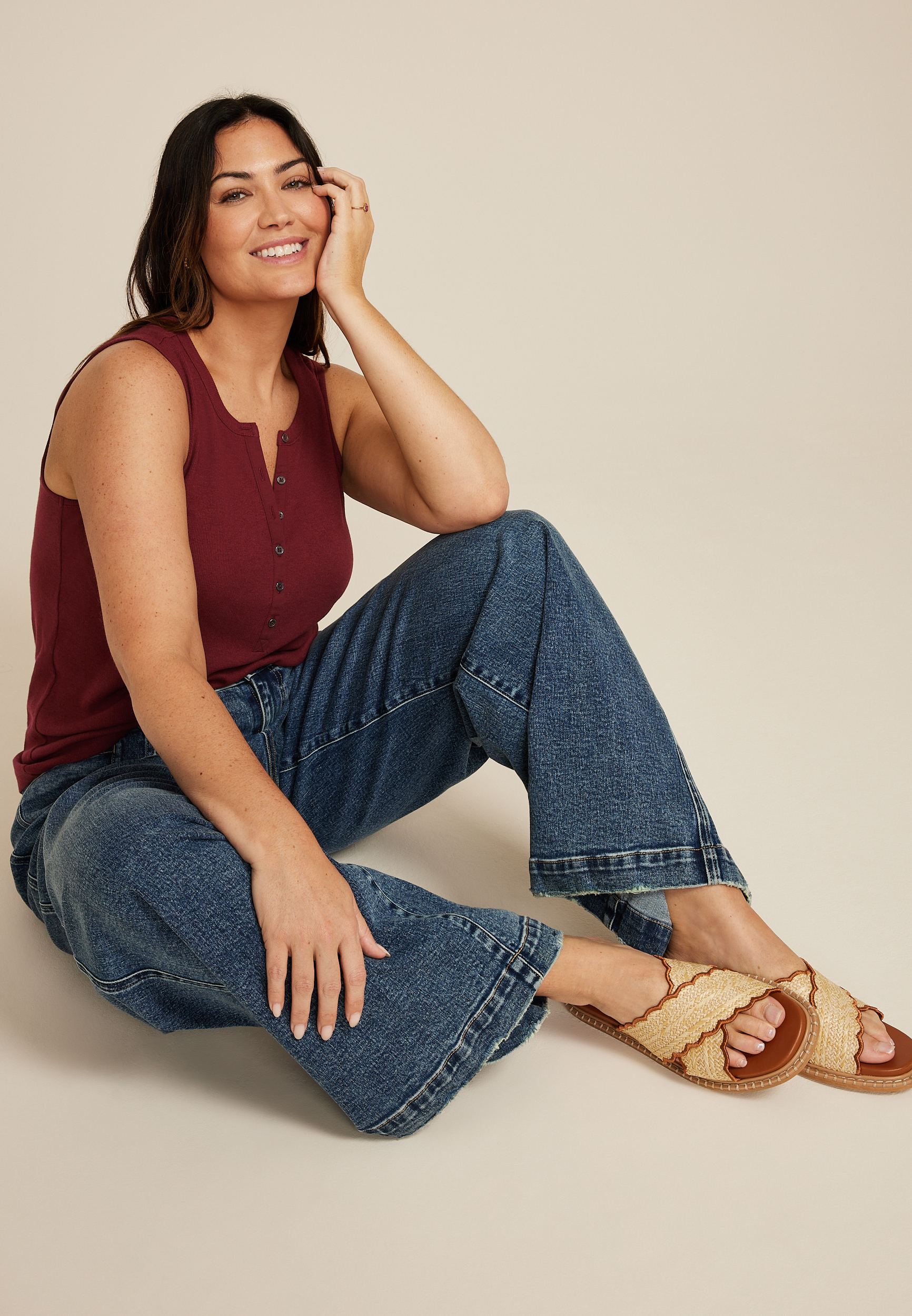 Plus Size Ribbed Henley Tank Top, C5325, large
