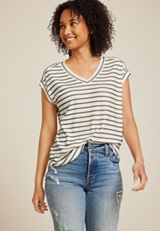 24/7 Berkley Striped V Neck Tee, OLIVE COMBO, small