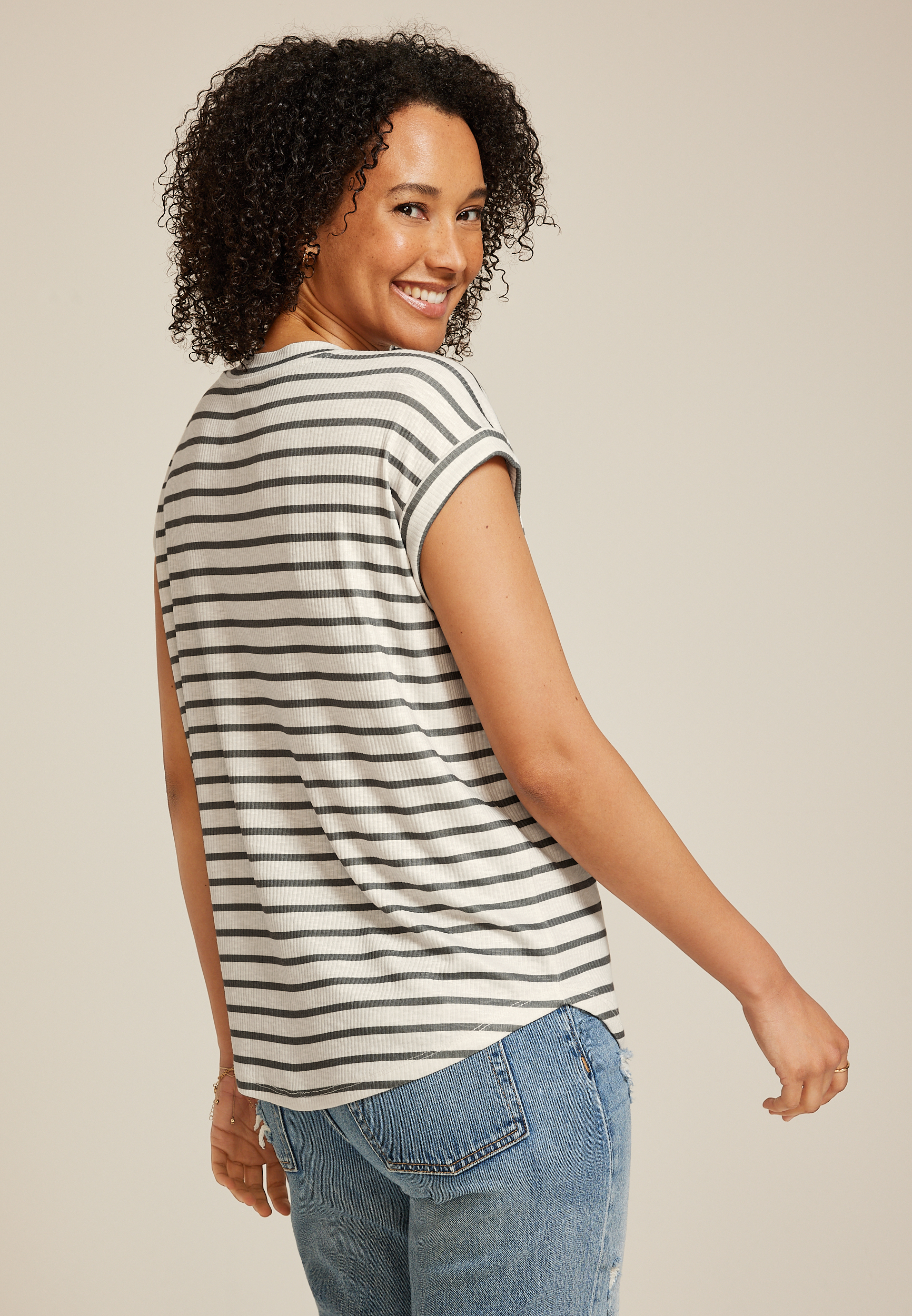 24/7 Berkley Striped V Neck Tee | maurices