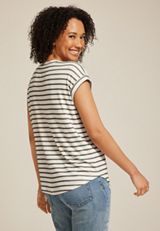 24/7 Berkley Striped V Neck Tee, OLIVE COMBO, small
