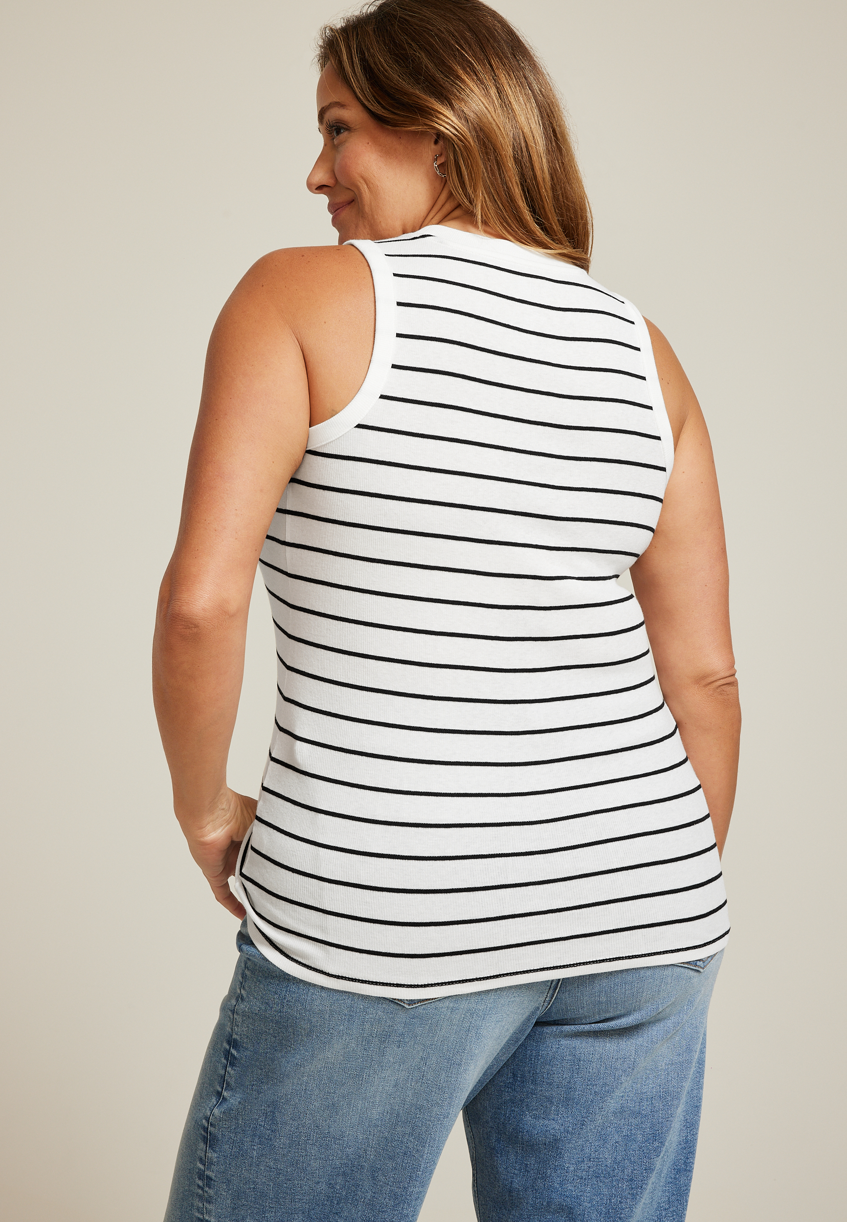 Plus Size 24/7 U Line Striped Tank Top, C2380, large