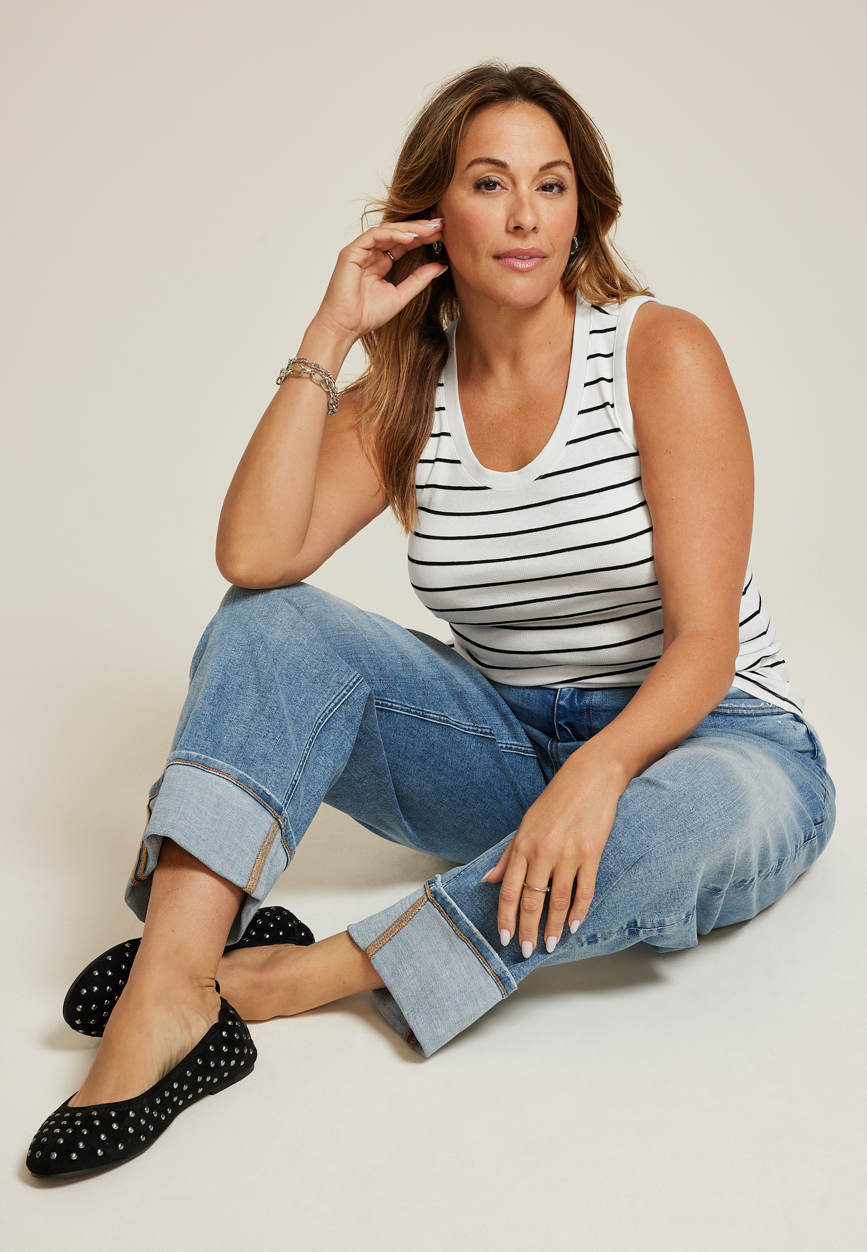 Plus Size 24/7 U Line Striped Tank Top, C2380, large