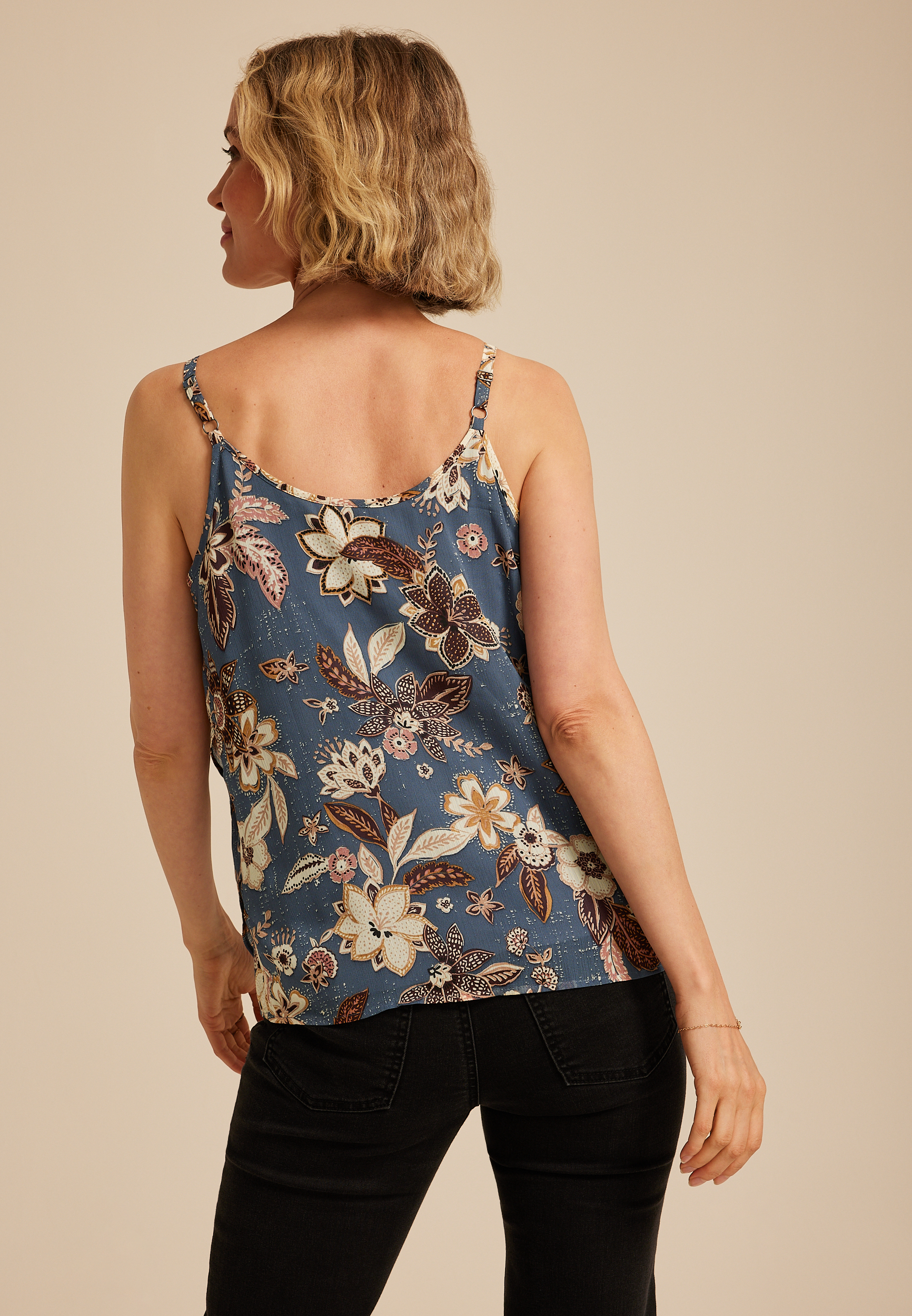 Blue Floral Ruffle Tiered Cami Top, C954, large