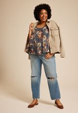 Plus Size Blue Floral Ruffle Tiered Cami Top, C954, small