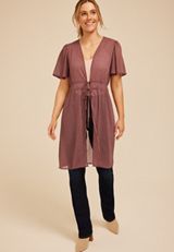 Metallic Sparkle Tie Waist Kimono, , small