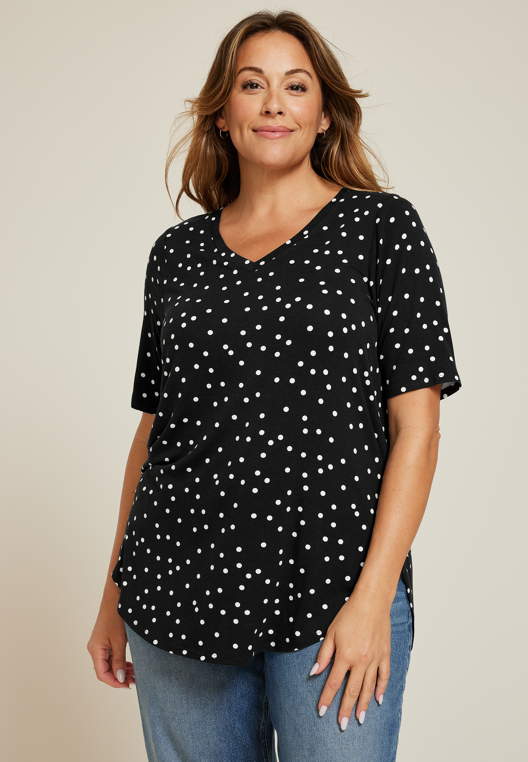 Plus Size 24/7 Olivia Polka Dot Tunic Tee