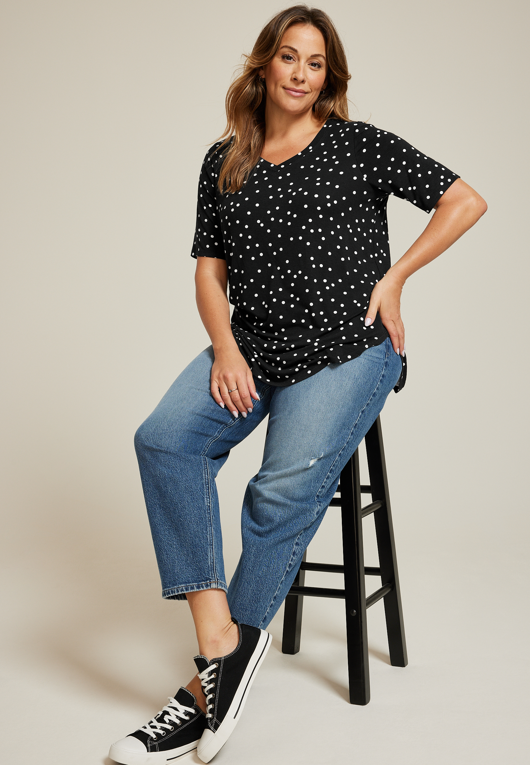 Plus Size 24/7 Olivia Polka Dot Tunic Tee, C1756, large