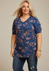 Plus Size 24/7 Olivia Floral Tunic Tee, NAVY COMBO, small